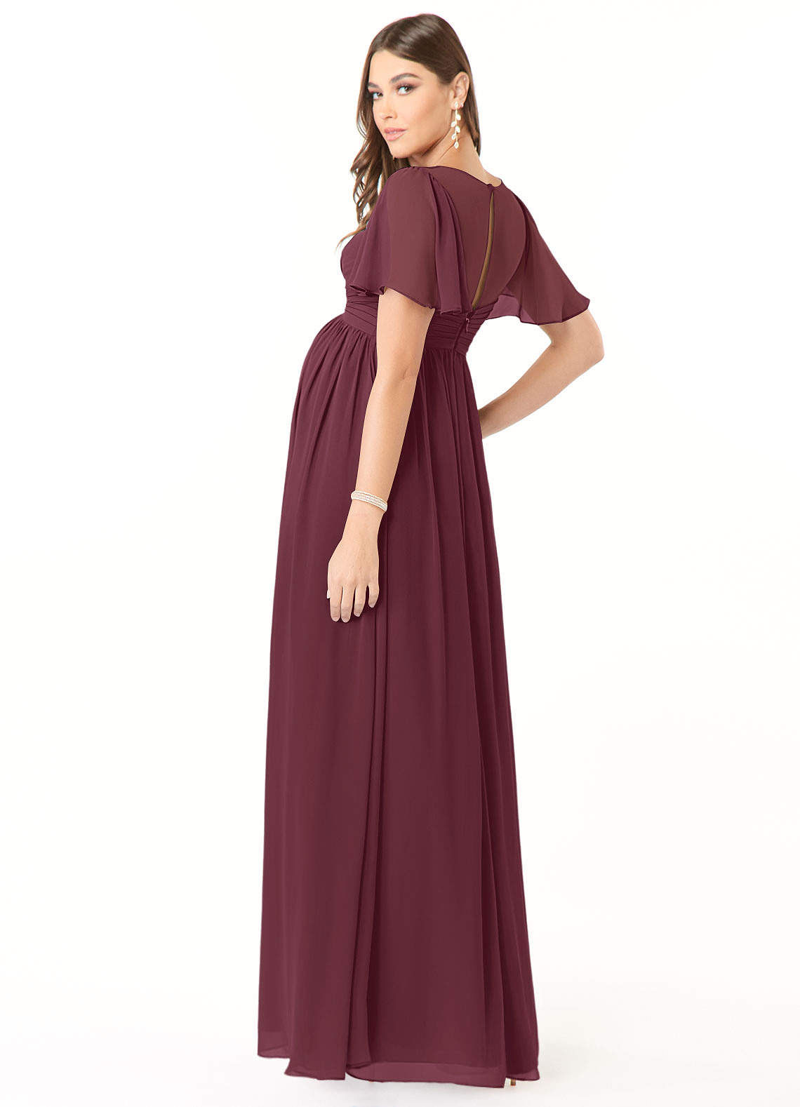 Azazie Verna Maternity Bridesmaid Dresses A-Line V-Neck Ruched Chiffon Floor-Length Dress image3