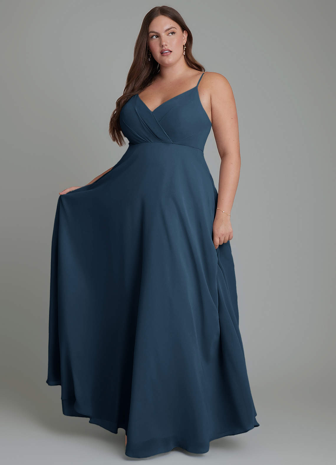 Azazie Amani Bridesmaid Dresses Dark Navy A-Line Pleated Chiffon Dress image1