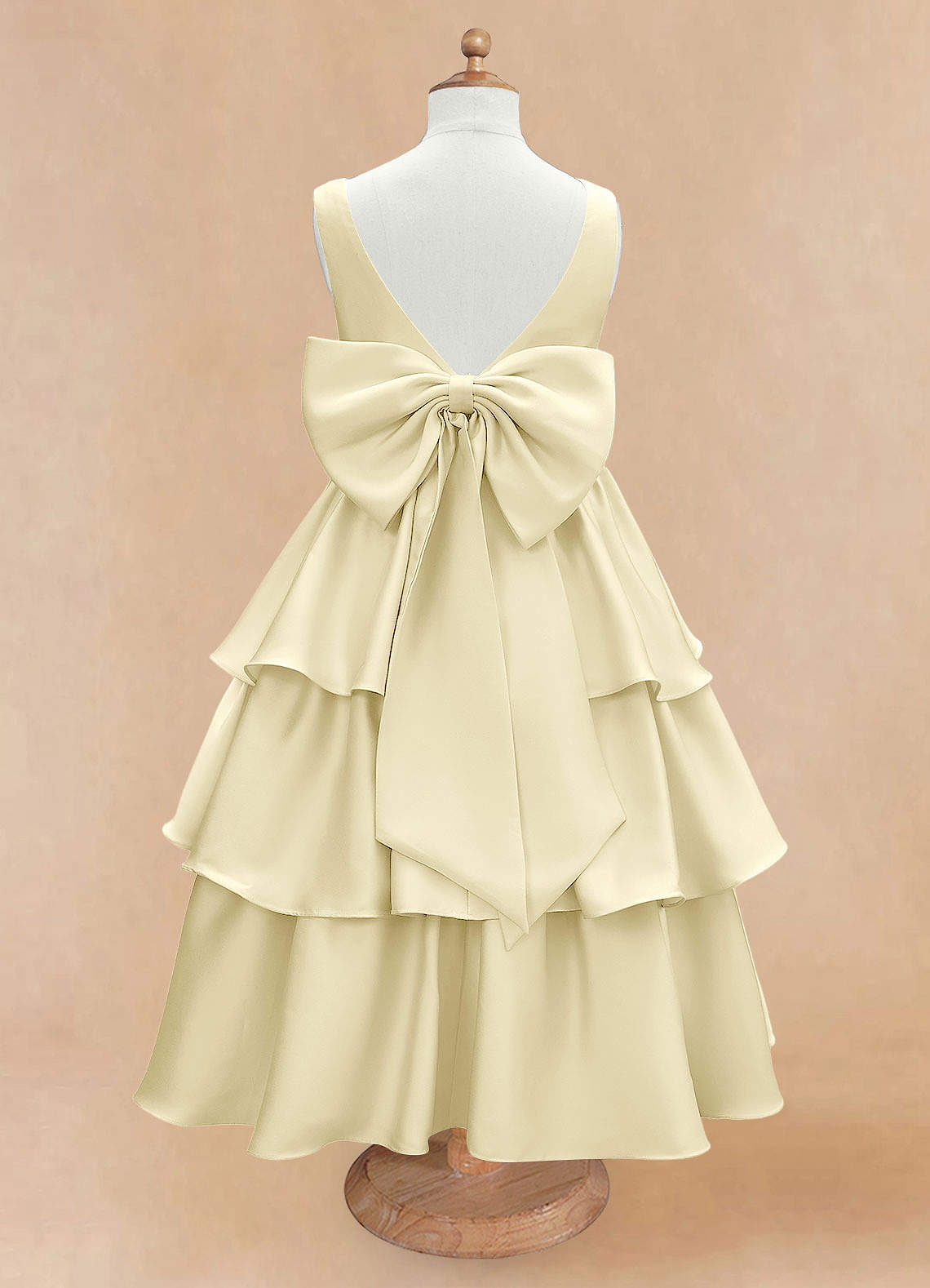 Azazie Margie Robe Demoiselle D'honneur Fillette Robe Trapèze en Satin extensible Arc Sorbet Citron image4