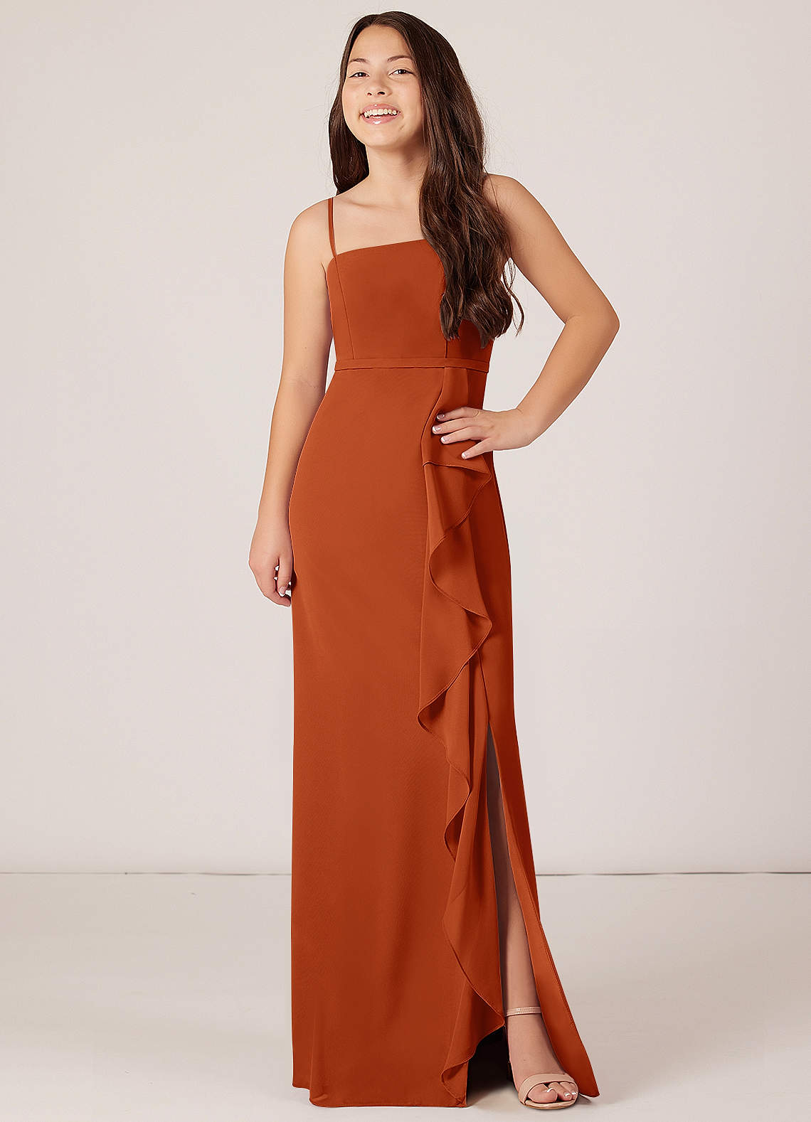 junior bridesmaid dresses burnt orange Two Piece Floor-Length Blue Satin Cap Sleeves Prom Dress US14 / Custom Color