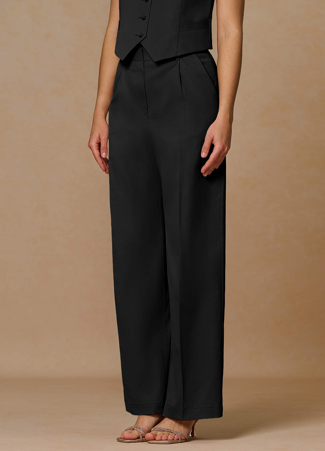 front Margaret Black Cotton Linen Blend Pants