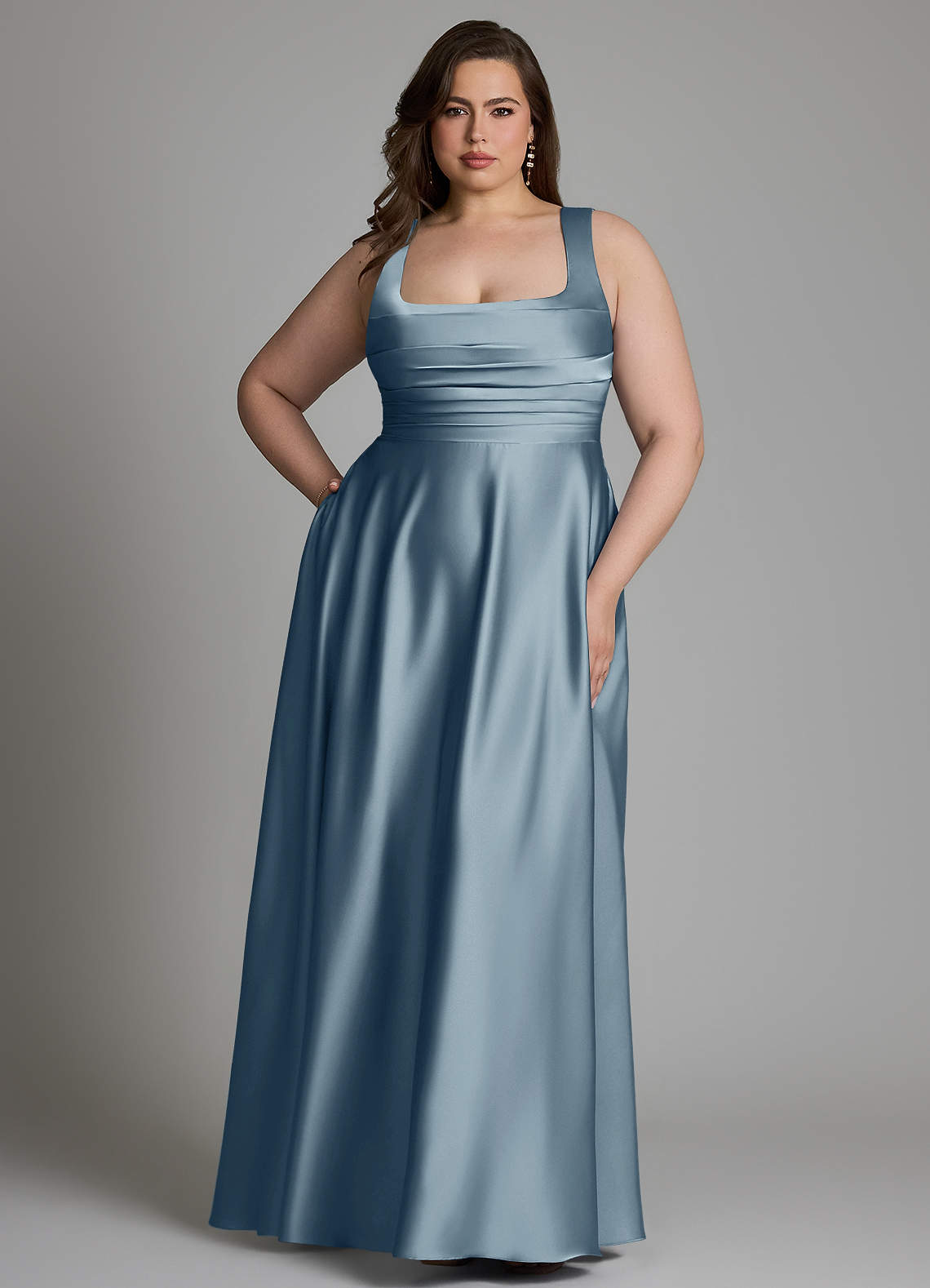 Azazie Azaria Bridesmaid Dresses Dusty Blue A-Line Corset Stretch Satin Dress image6