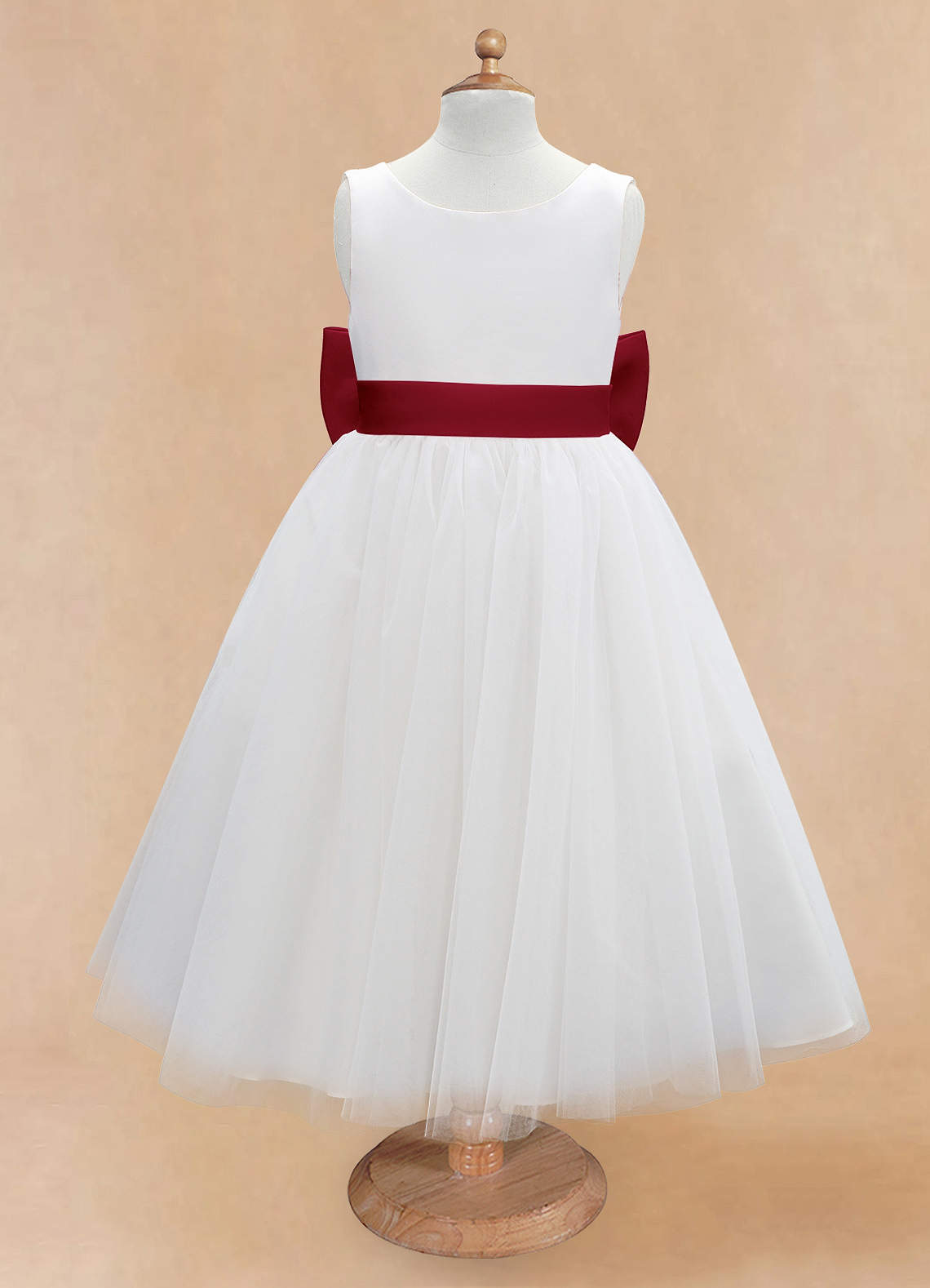 Ivory flower girl dress with burgundy sash best sale