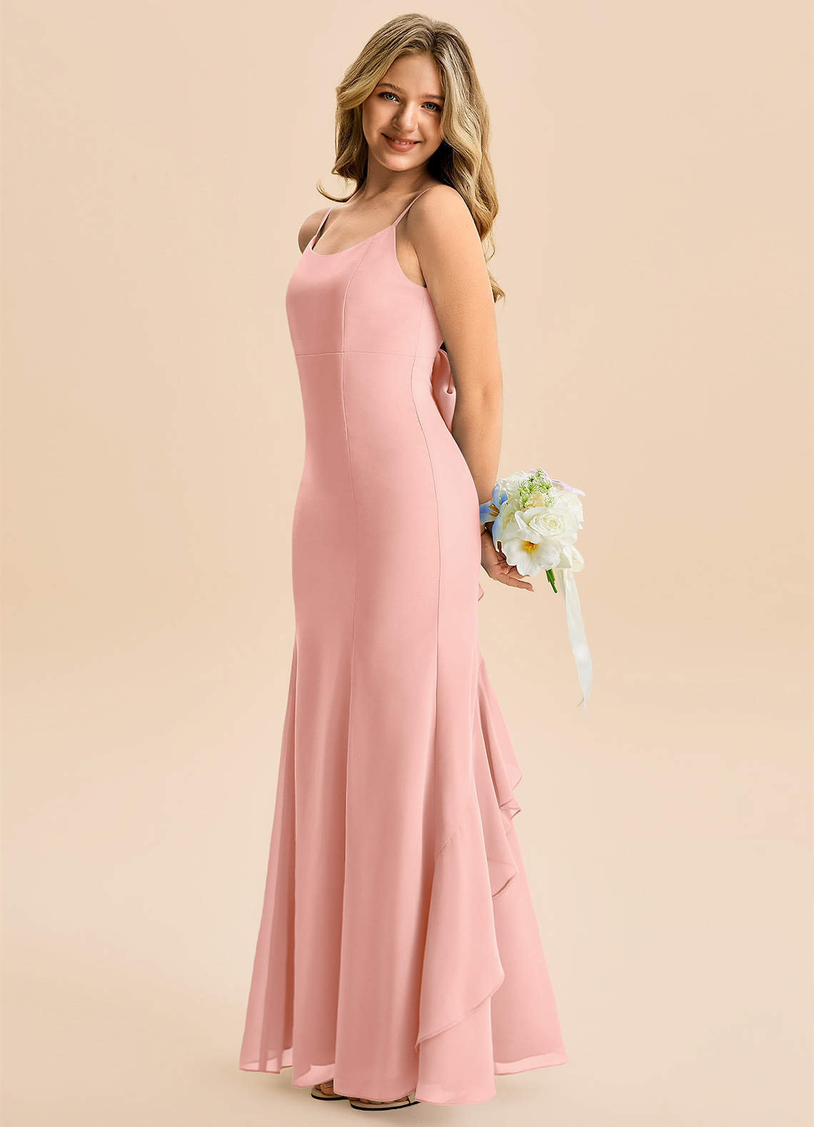 Azazie Lioren Junior Rosette Mermaid Bow Chiffon Dress image1