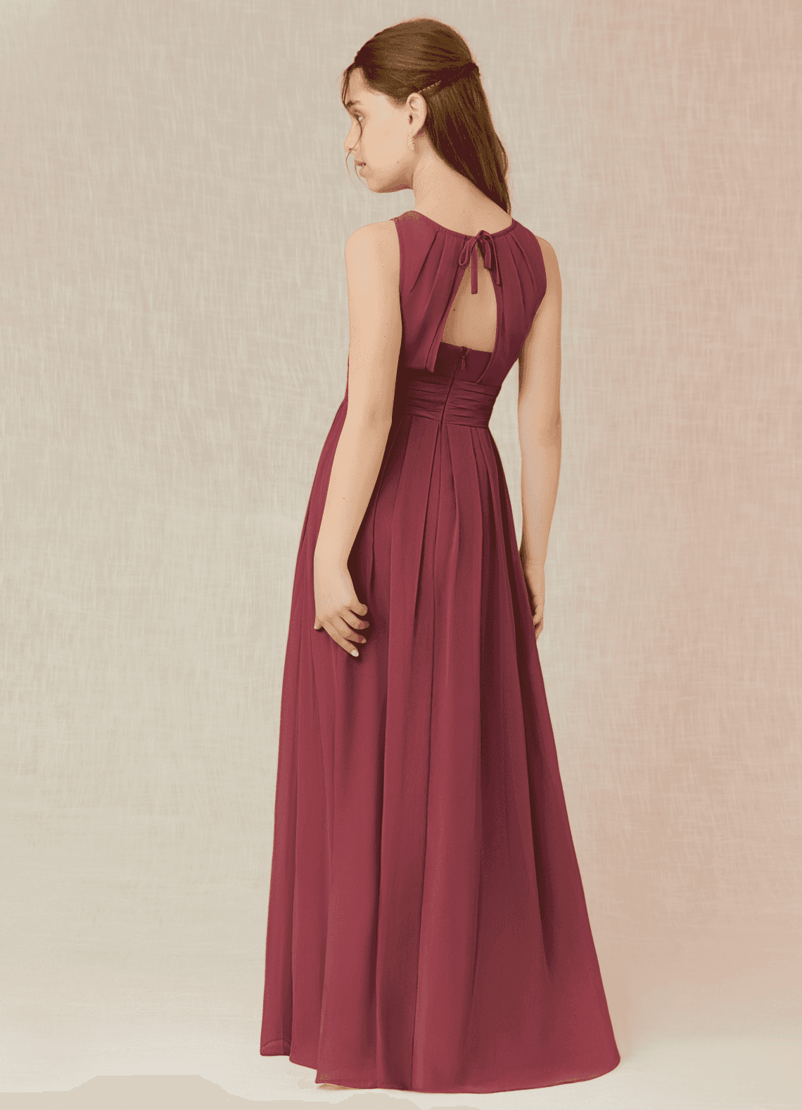 Azazie Bibiane Junior A-Linie Plissee Chiffon Kleid Merlot image4