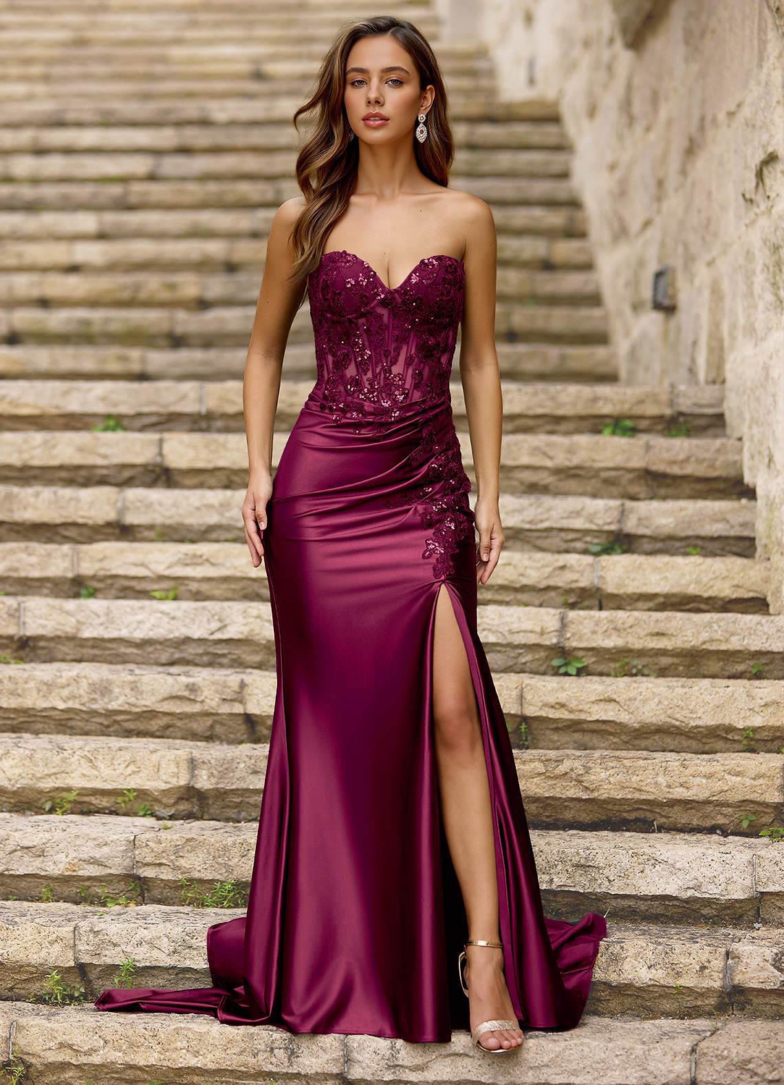 Azazie 2026 Sexy Corset Lace Mermaid Prom Dress Burgundy Gown