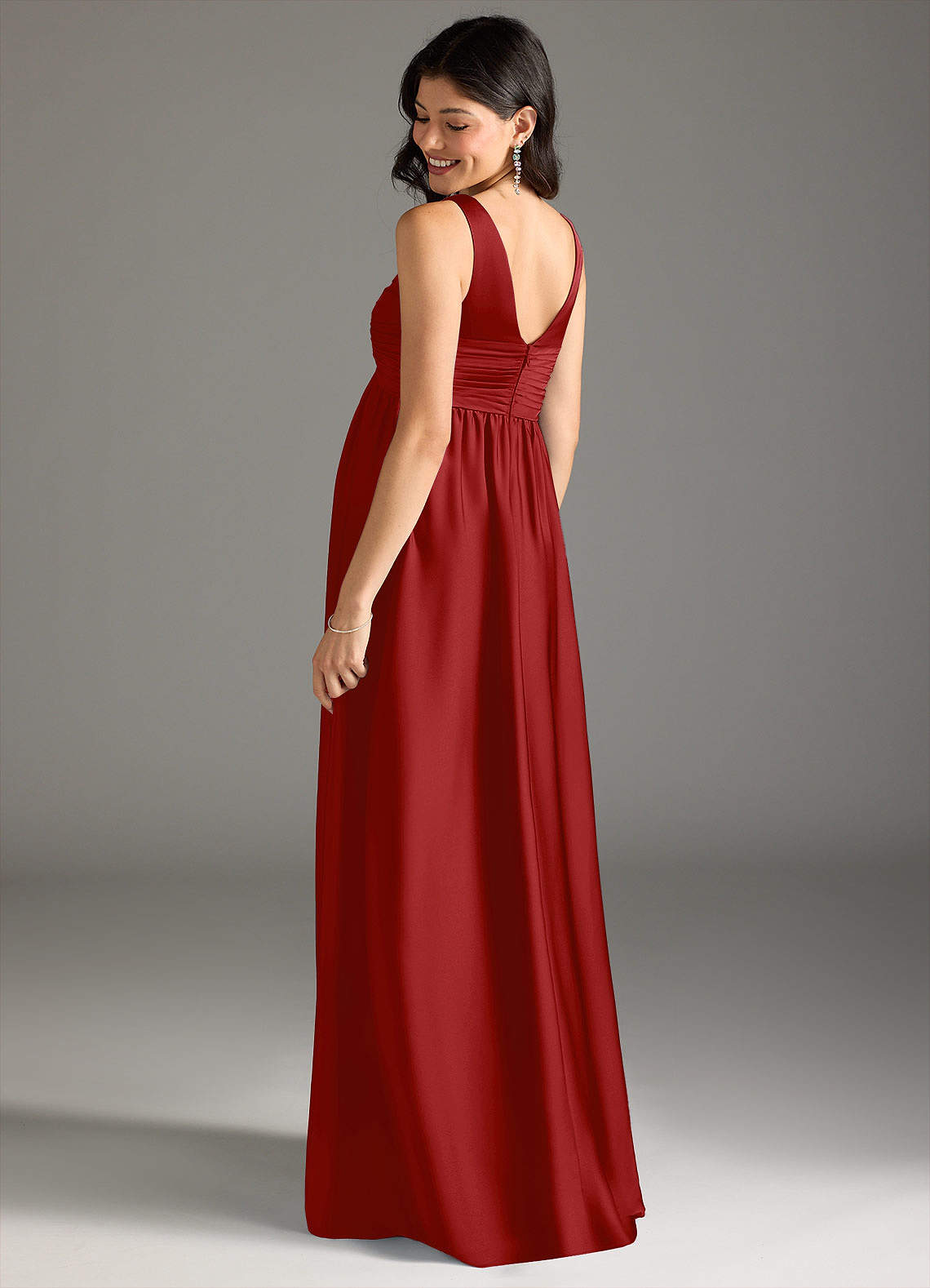 Azazie Yetta Maternity Bridesmaid Dresses A-Line Pleated Stretch Satin Floor-Length Dress image2