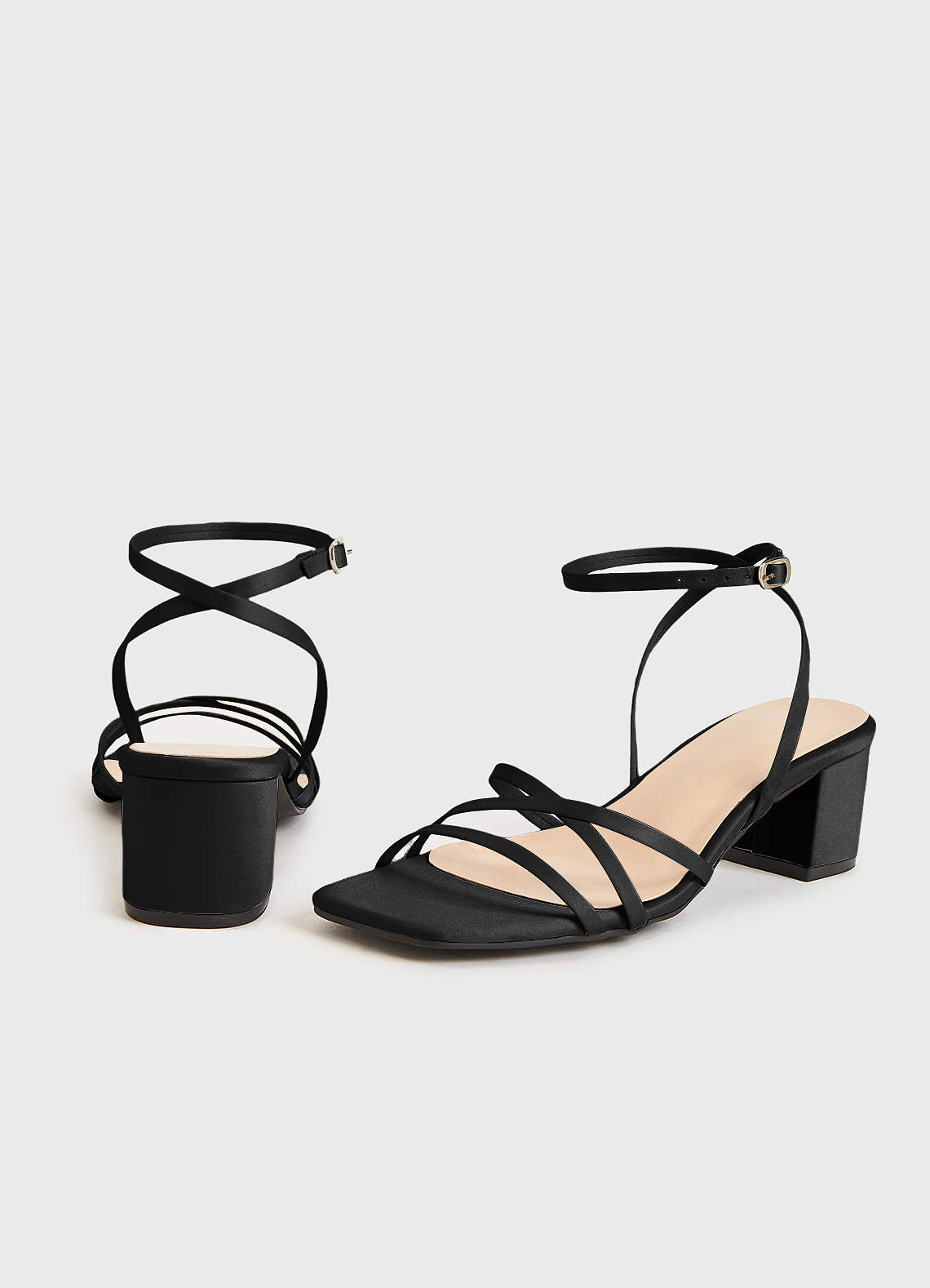 front Matching Color Matte Satin Cross Strips Block Heel Sandals