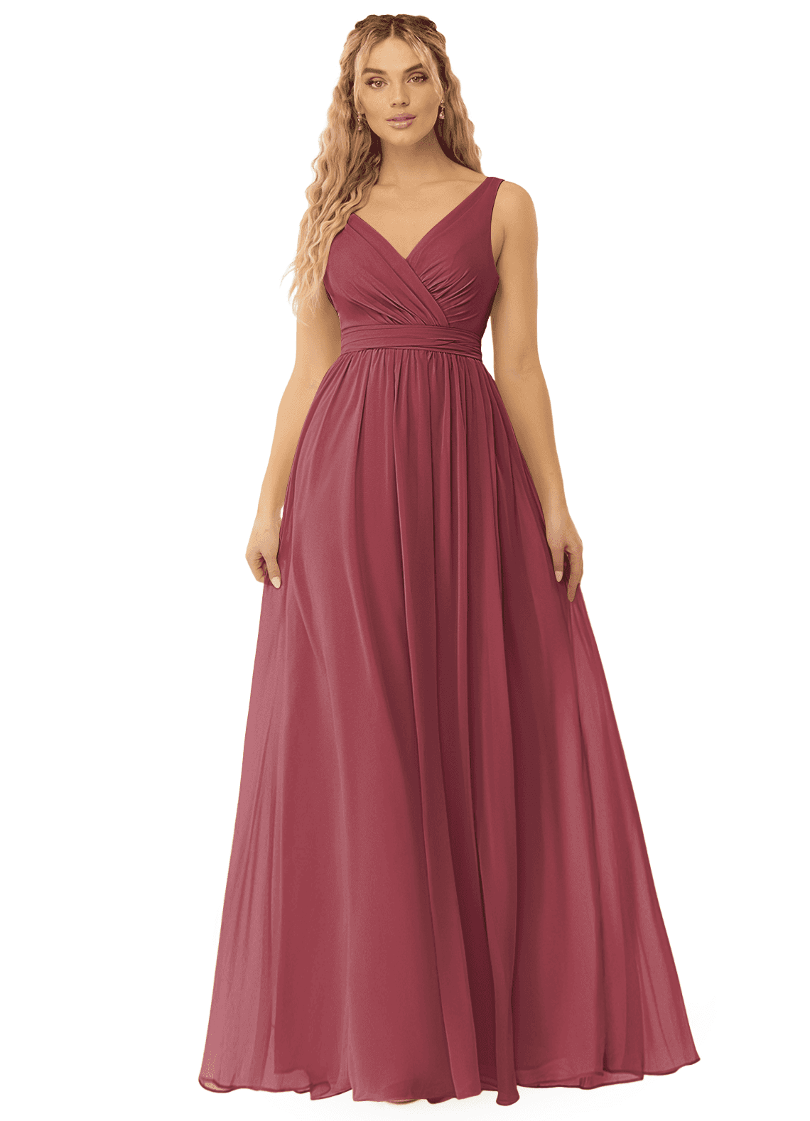 Azazie Kora Jurken voor bruidsmeisjes Jurk van Chiffon met A-Lijn Geplooid Merlot image1