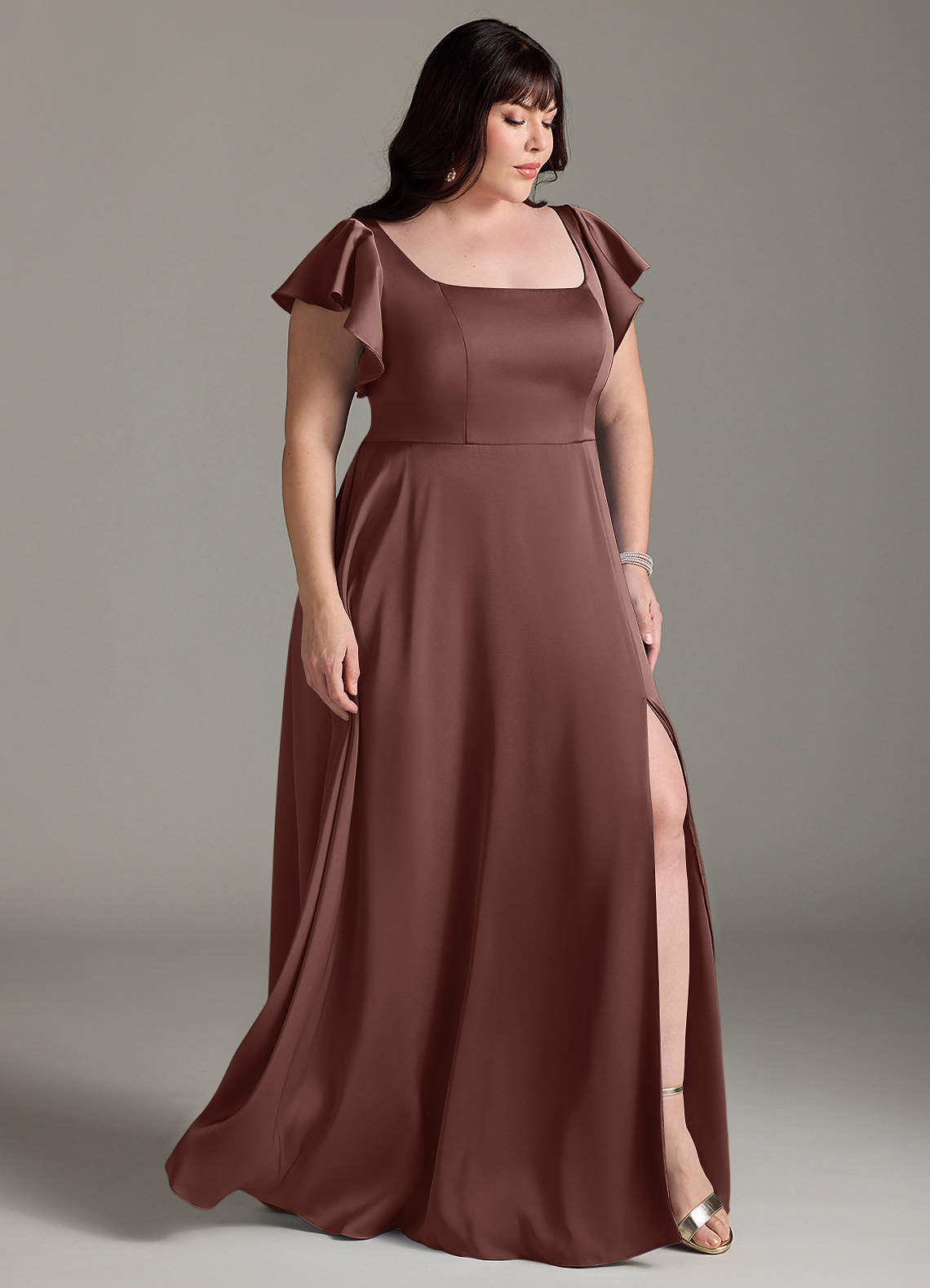 Azazie Bondi Vestidos de madrinha de casamento Vestir Café Expresso de Cetim elástico de Linha A com Arco image9