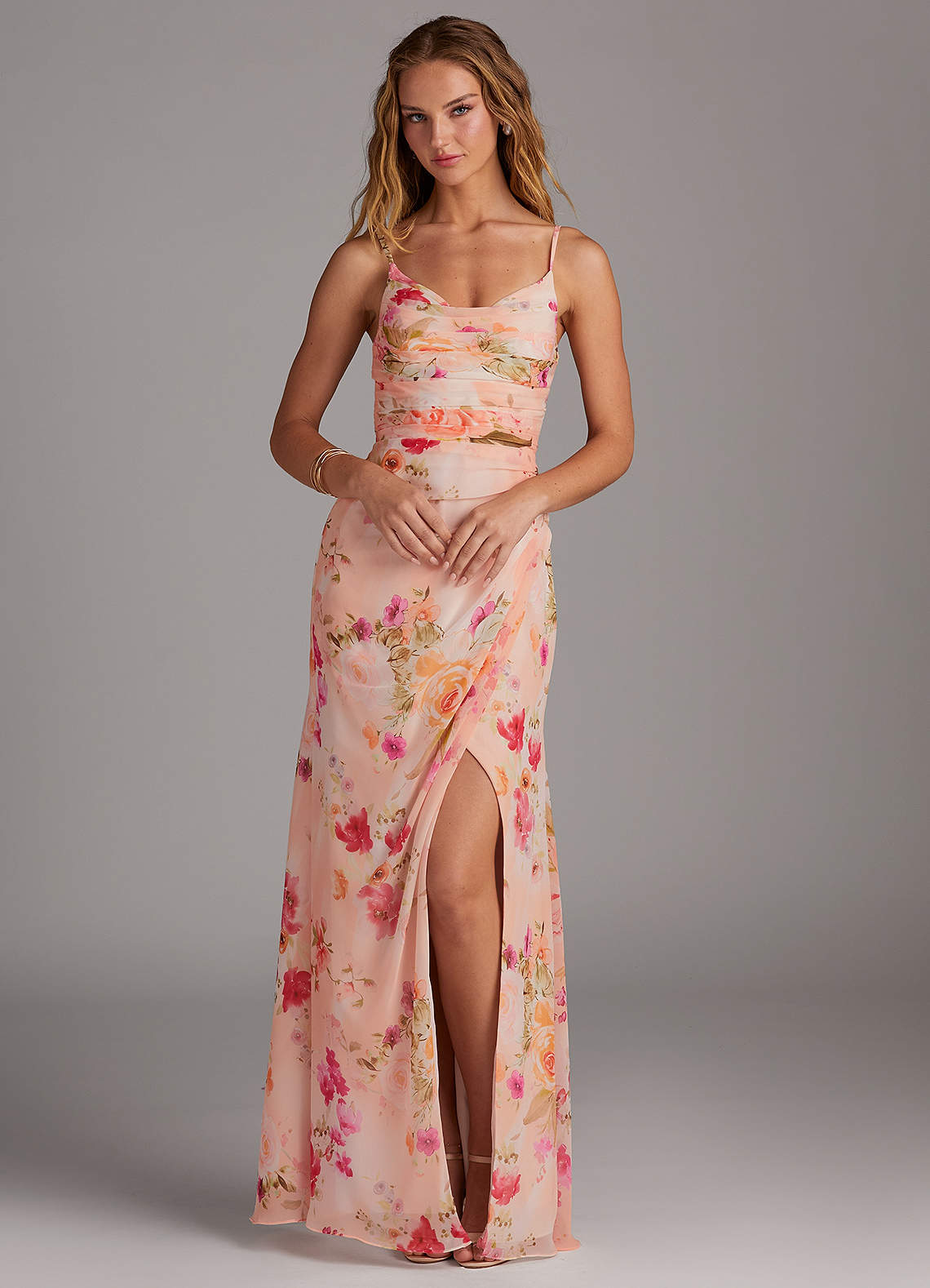 Azazie Deandra Bridesmaid Dresses Abstract Bouquet Floral Mermaid Pleated Chiffon Dress image1