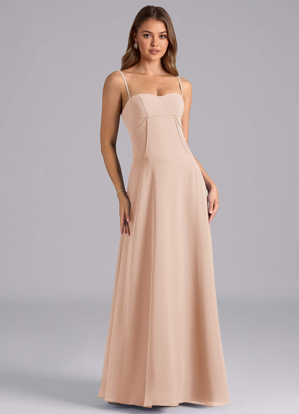 Azazie Valentine Bridesmaid Dresses English Rose A-Line Corset Chiffon Dress image1