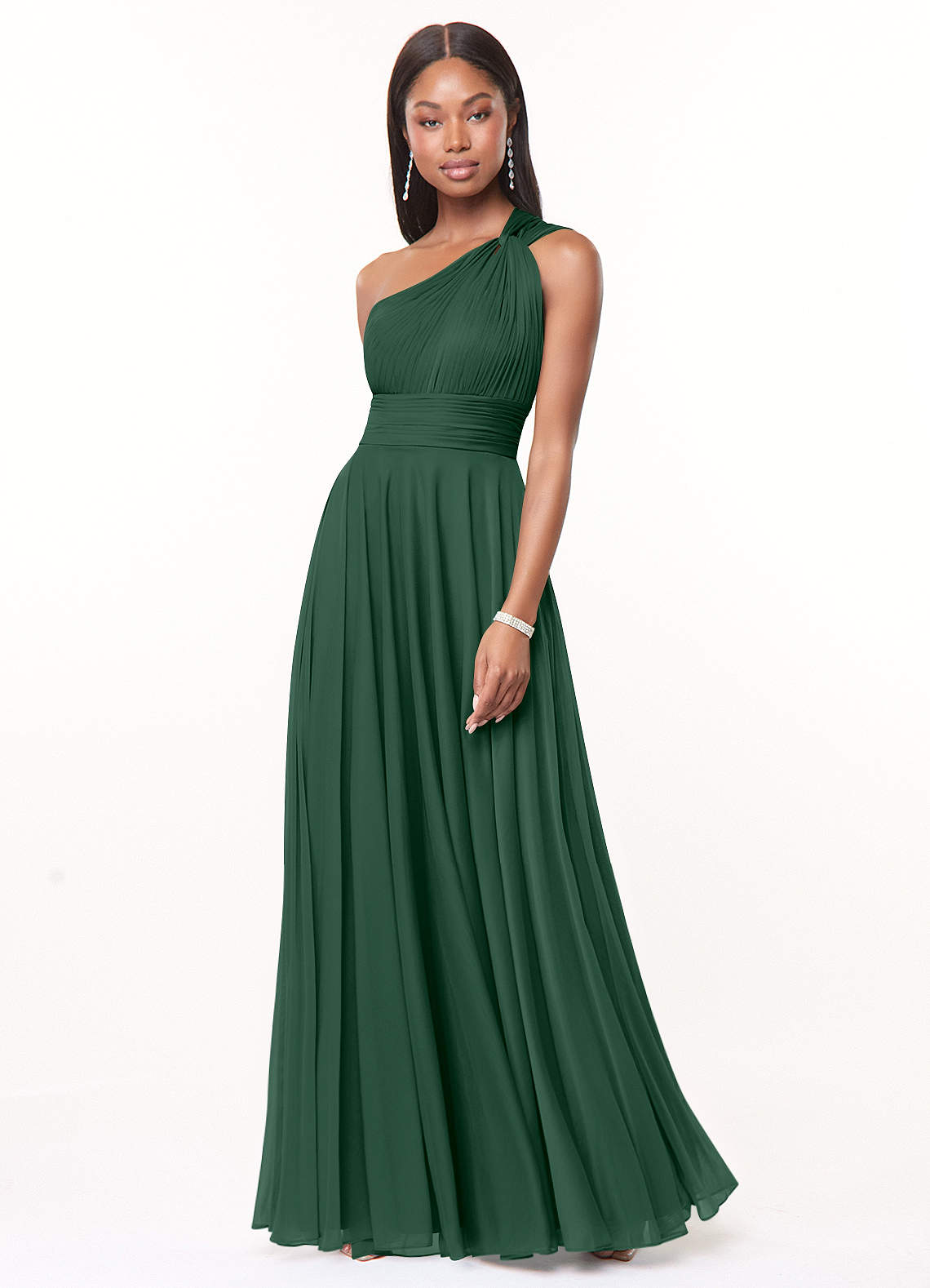 Azazie Charlize Abiti da Damigella Abito A-Line in Maglia Monospalla Verde Scuro image1
