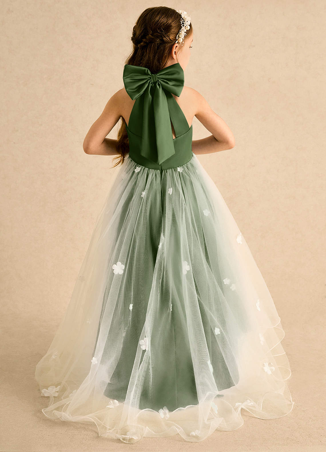 olive green tulle dress Azazie Cerra Side Zip