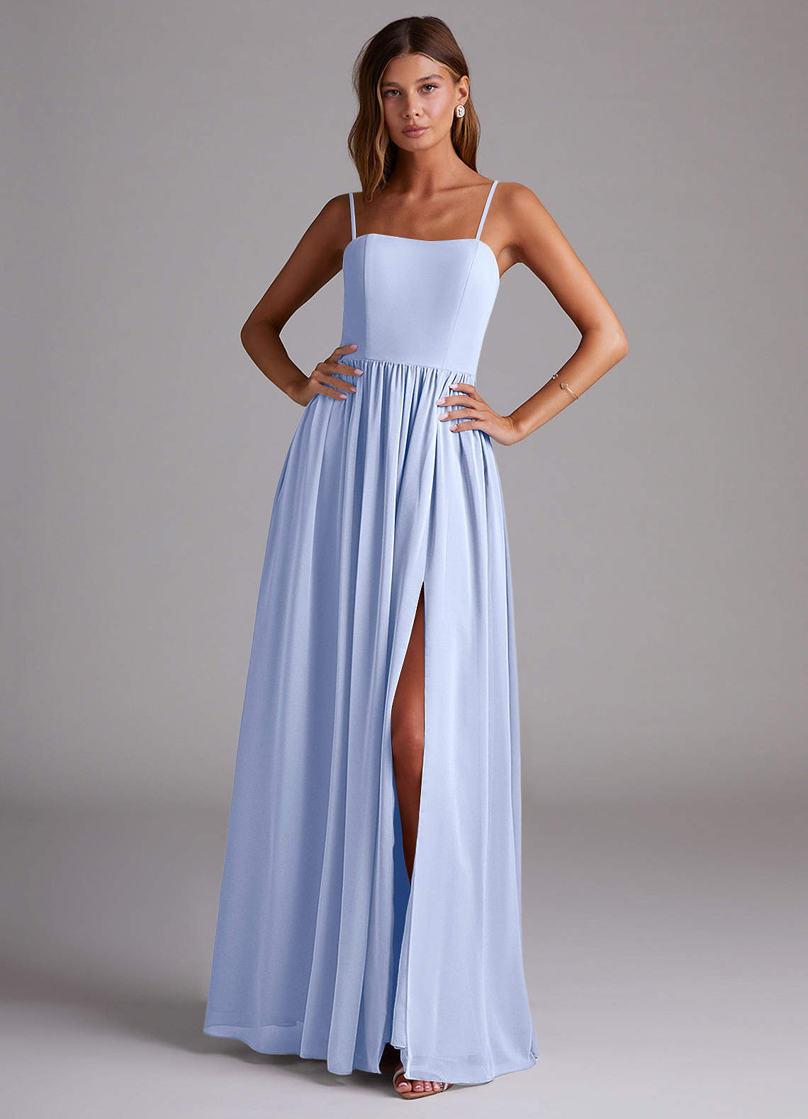 Azazie Calianna Brautjungfernkleider Wandelbar A-Linie Schulterfrei Chiffon Kleid Eis image1