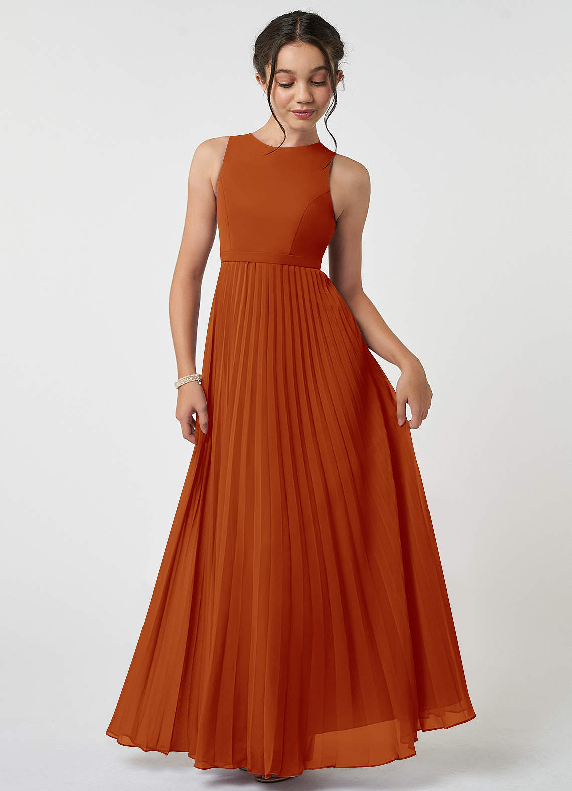 Azazie Lindie Junior A-Linie Plissee Chiffon Kleid Paprika image1