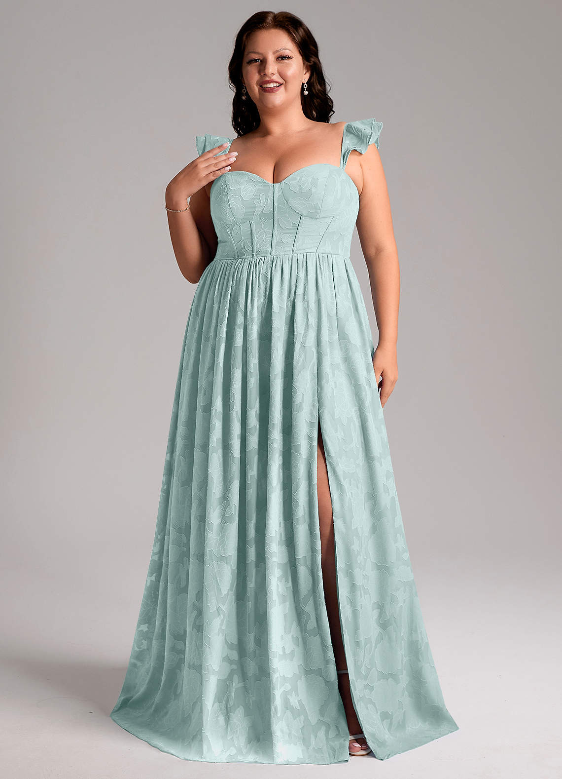 Azazie Denisse Jurken voor bruidsmeisjes Jurk van Bloemen Burn-out met A-Lijn Ruches De Nevel image1