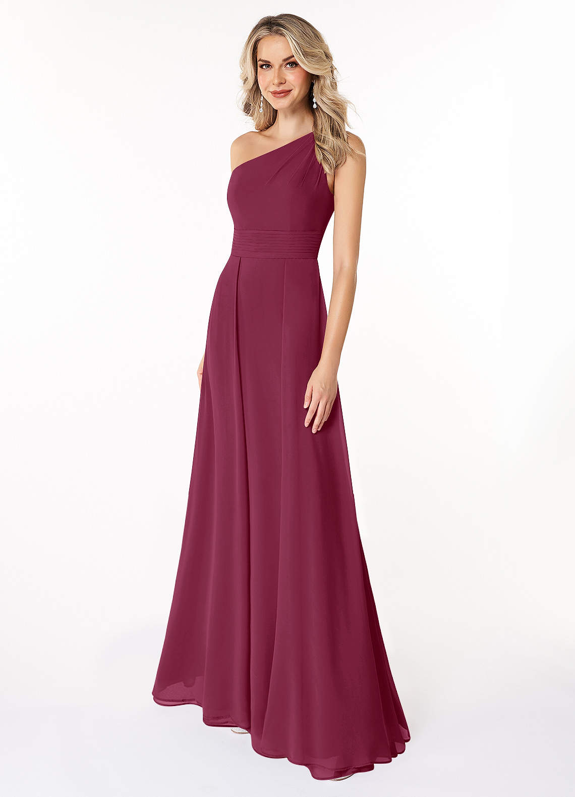 Azazie Dallas Bridesmaid Dresses Mulberry A-Line One Shoulder Chiffon Dress image1
