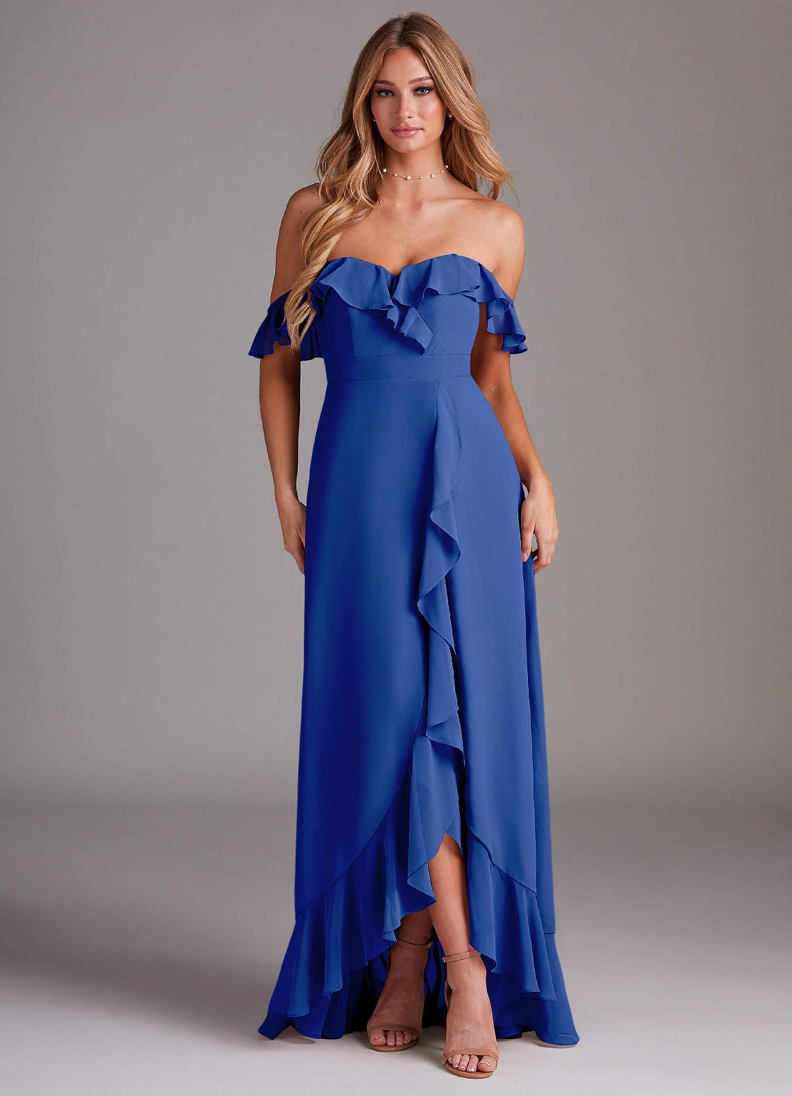 high low royal blue bridesmaid dresses Azazie Lyra Royal Blue Chiffon Bridesmaid Dresses