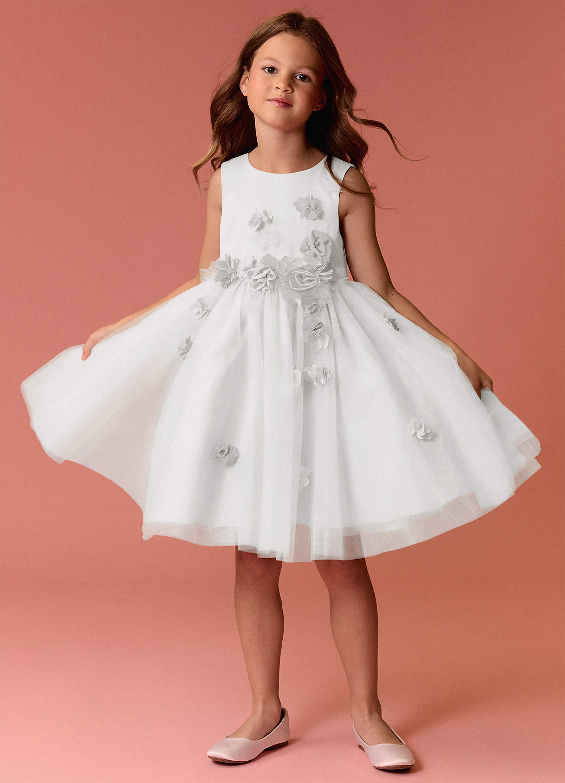 Barbie ♥ Azazie Flower Girl Dresses Diamond White A-Line Sleeveless Tulle Dress image1