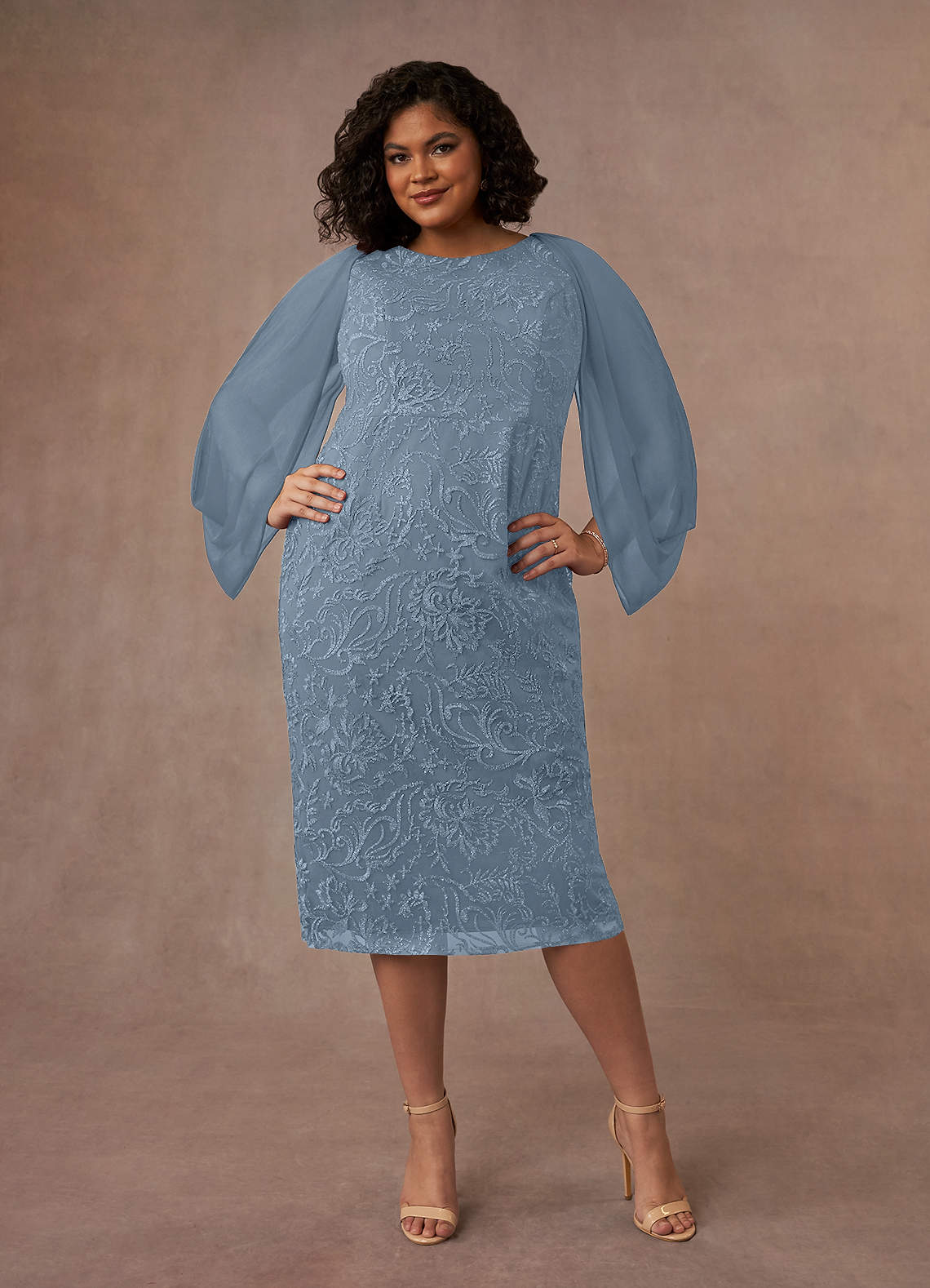 Dusty Blue Azazie Mya Dusty Blue Sheath Scoop lace Lace Dress | Azazie