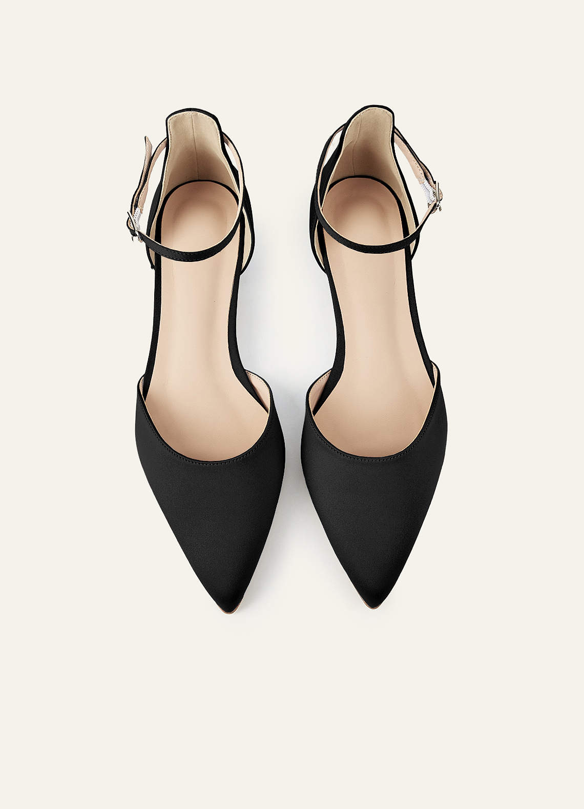 front Matching Color Matte Satin Pointed Toe Ankle Strap Flat Pumps Low Heel Wedding Shoes