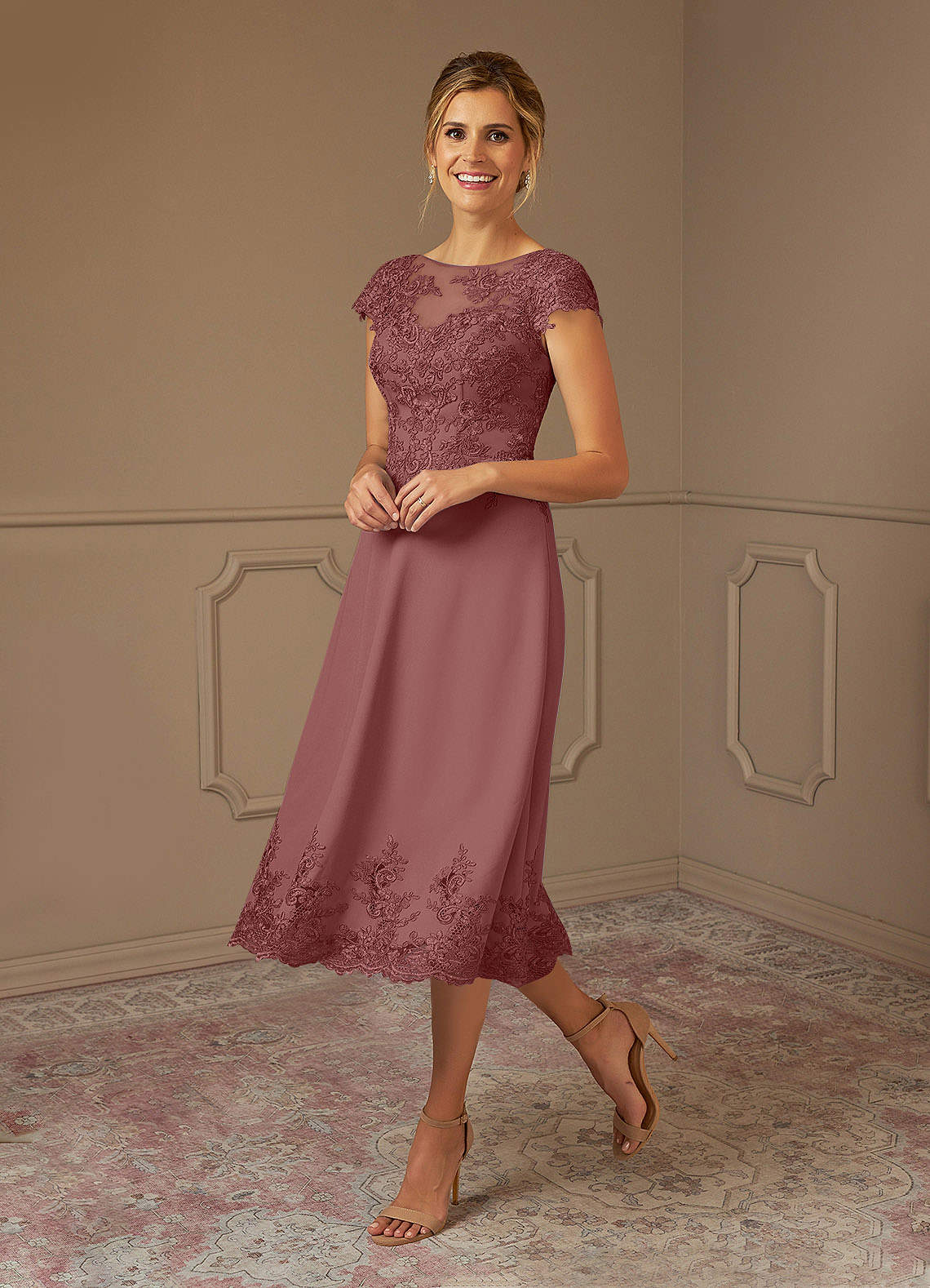 Azazie Terrano Mother of the Bride Dresses Desert Rose A-Line Scoop Lace Dress image1