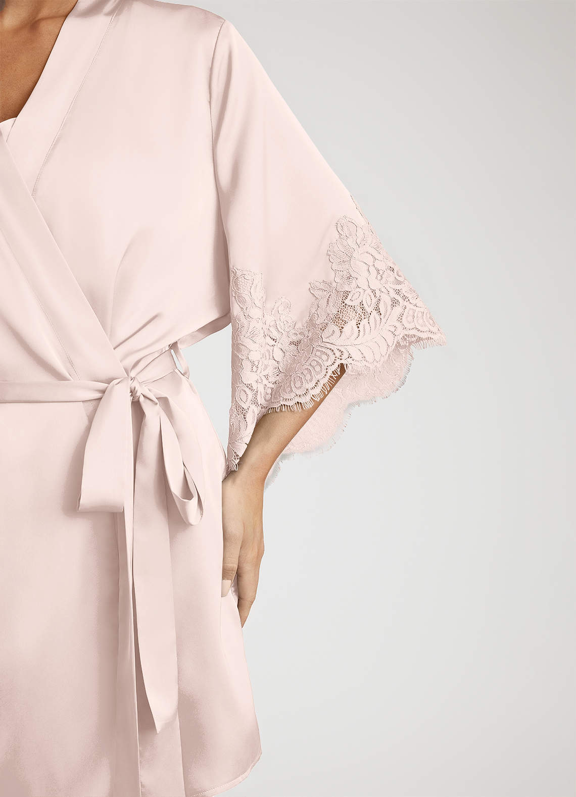 front Satin Lace Trim Sleeve Robe