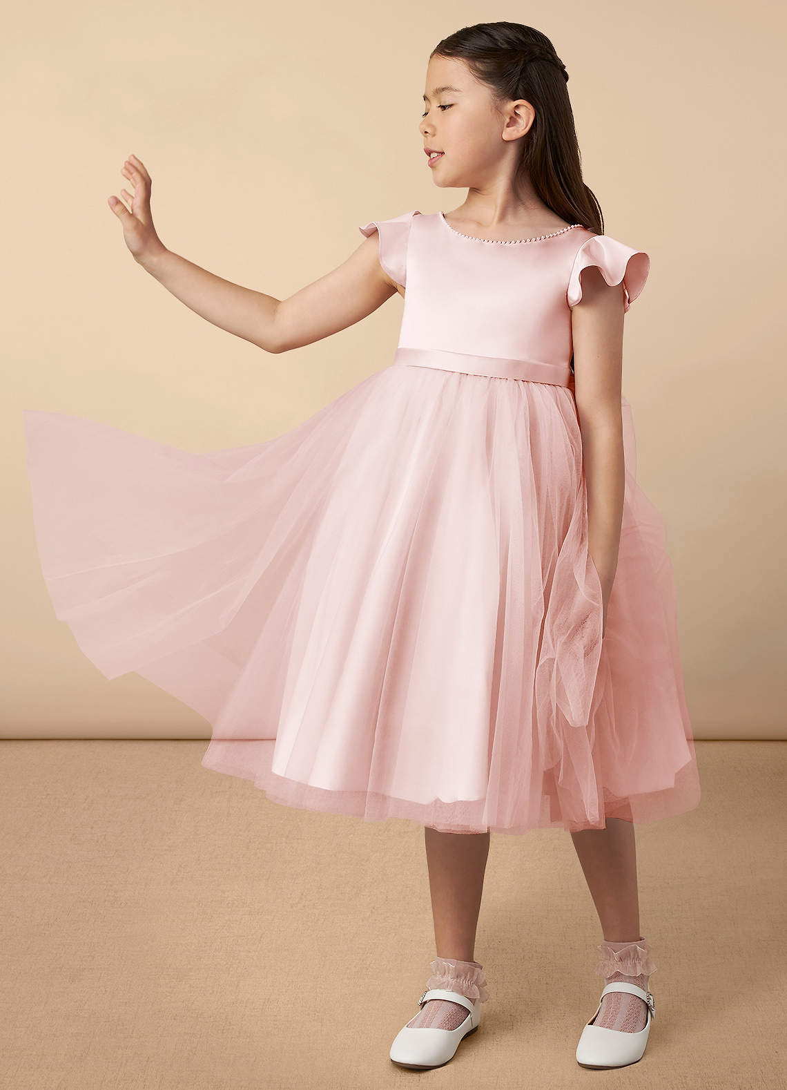 Cute Cap Sleeves Blush Tulle Lovely Flower Girl Dresses