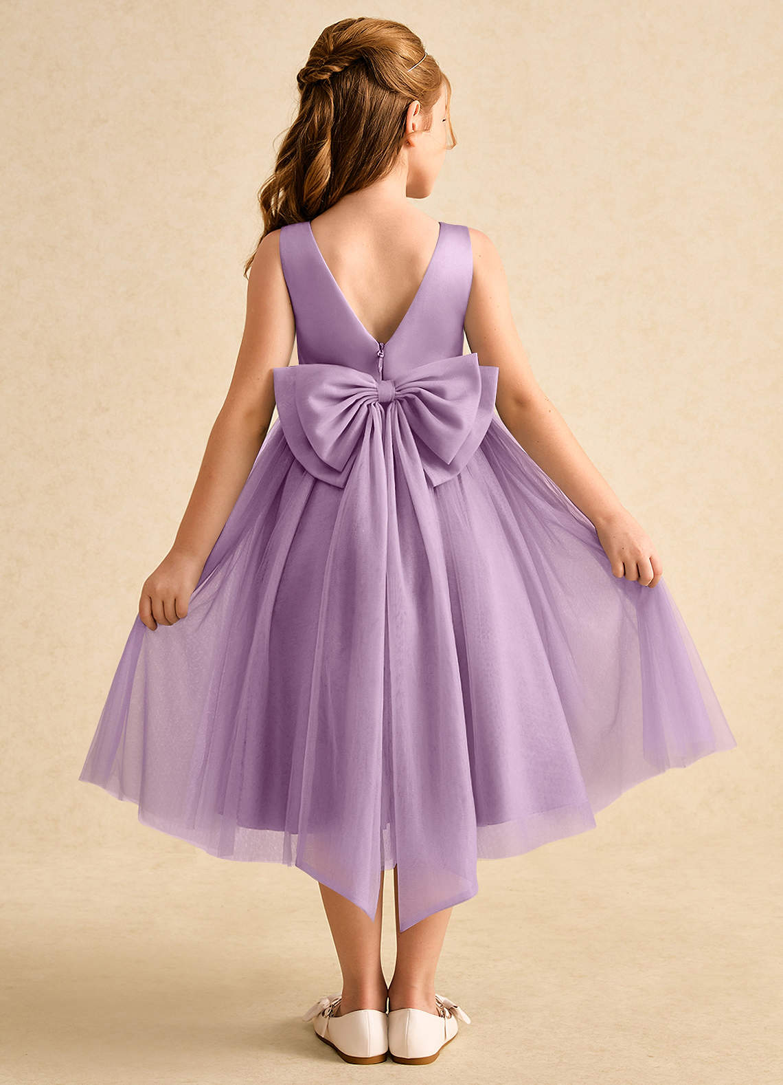 Azazie Winnie Flower Girl Dresses Wisteria Ball-Gown Bow Tulle Dress image1