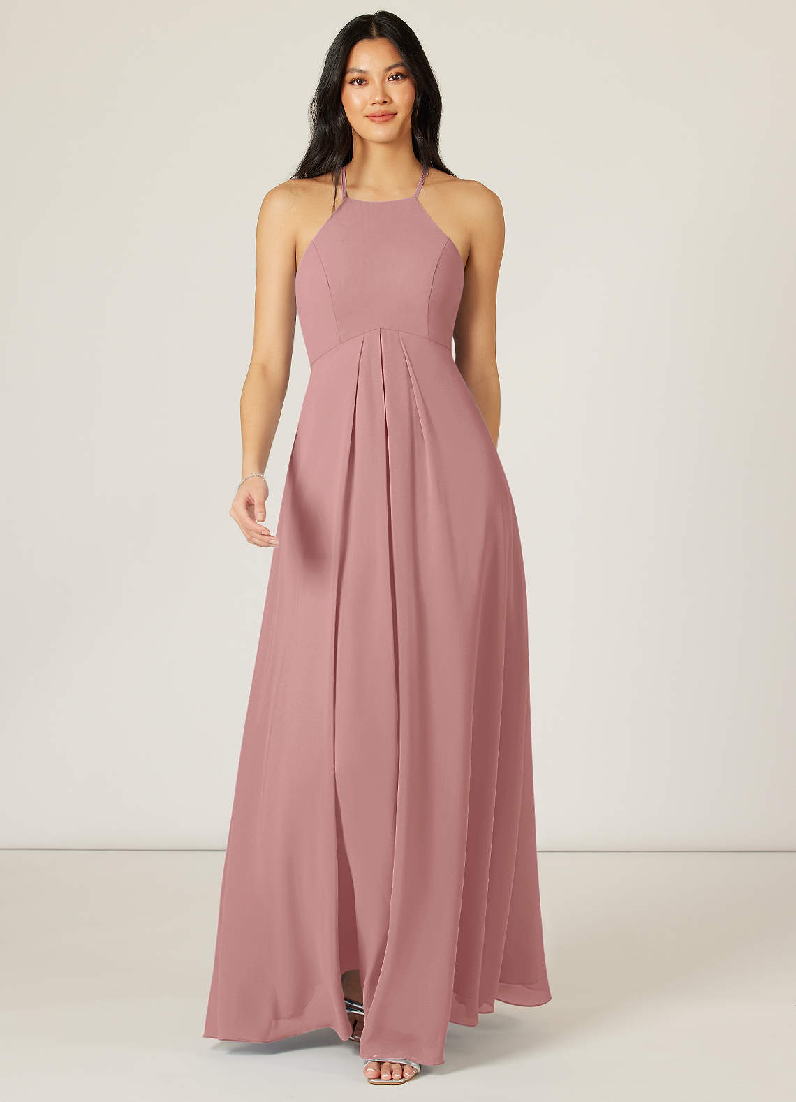 Azazie Sarah Abiti da Damigella Abito Impero in Chiffon Plissettato Rosa Polverosa image1