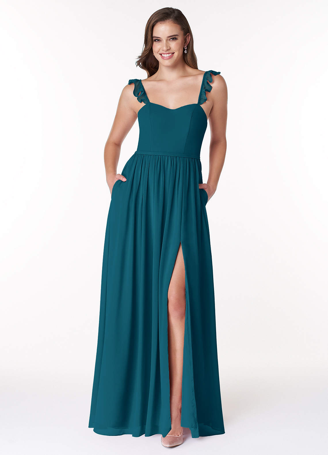 Azazie Metz Bridesmaid Dresses Ink Blue A-Line Sweetheart Ruched Chiffon Dress image1