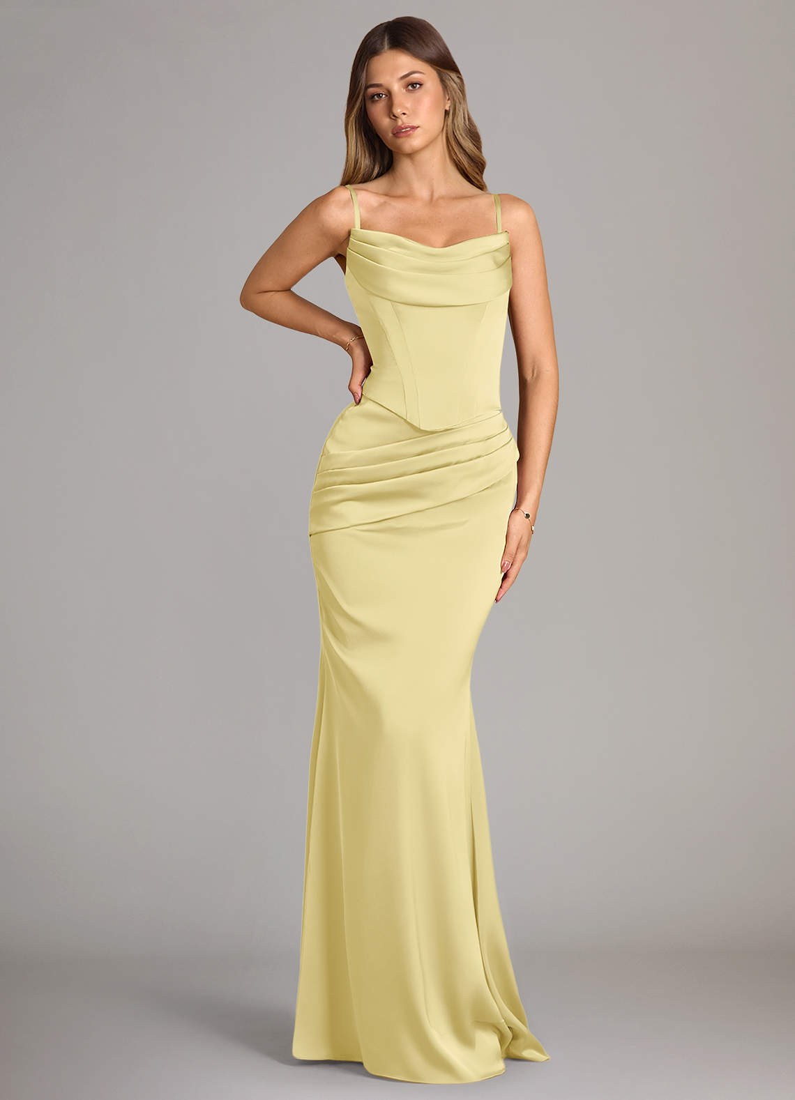 Azazie Sorrel Bridesmaid Dresses Lemon Sorbet Mermaid Strapless Stretch Satin Convertible Dress image5