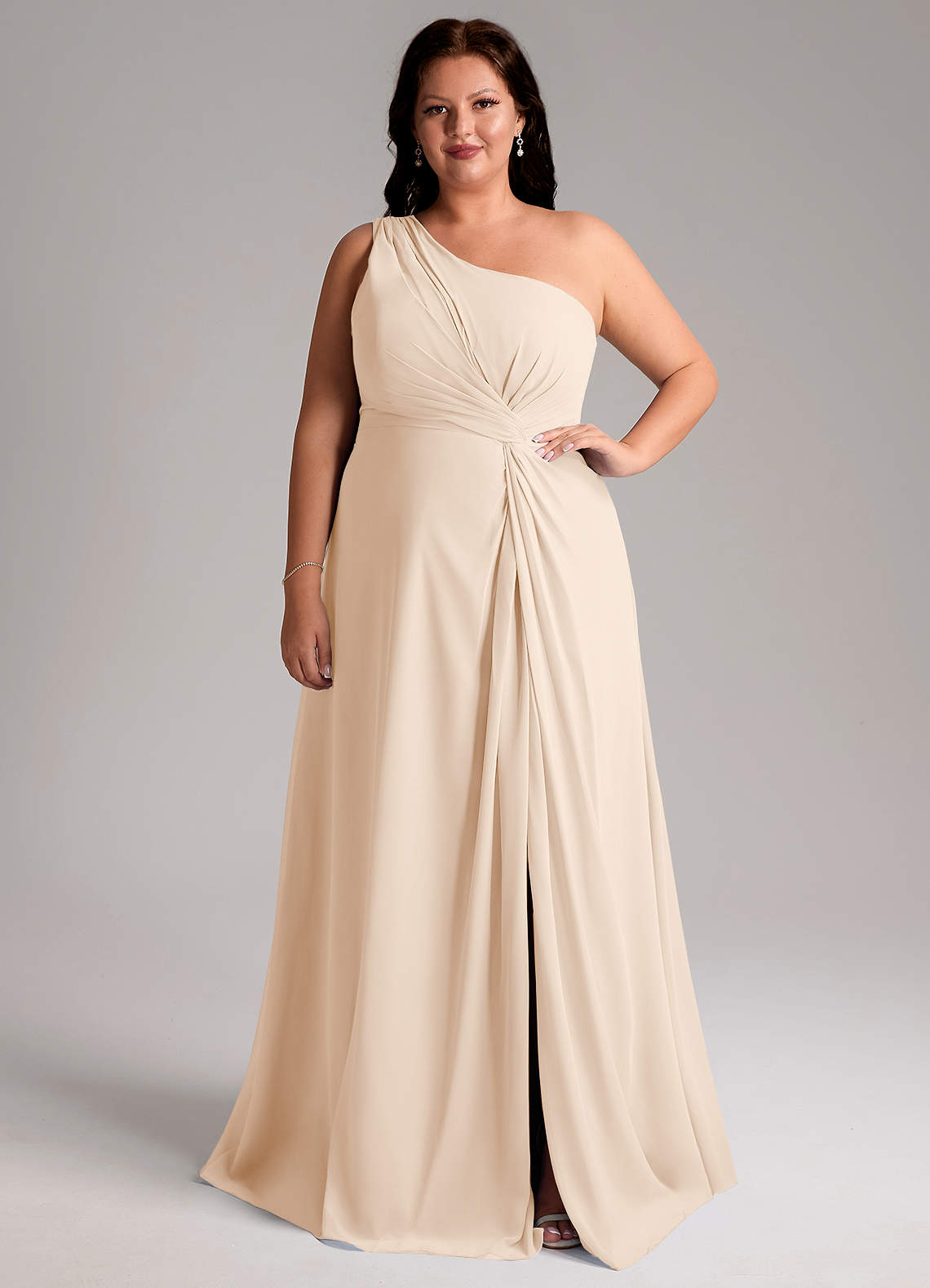 Azazie Brooke Bridesmaid Dresses White Alabaster A-Line One Shoulder Chiffon Dress image1