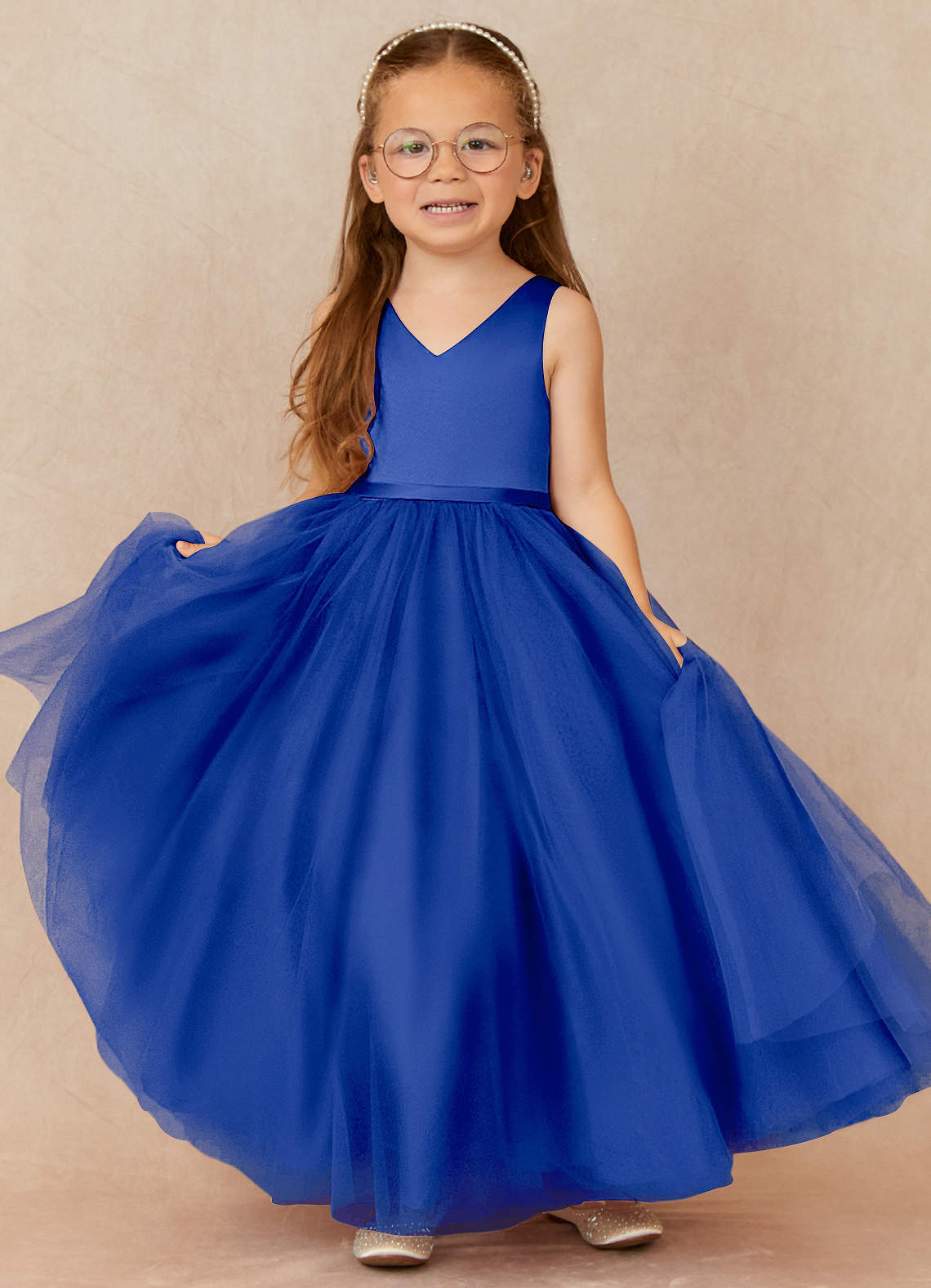 Azazie A-Line/Princess V-Neck Ankle-Length Tulle Flower Girl Dresses - Royal Blue Azazie Marybell Royal Blue A-Line Bow Tulle Dress | Azazie