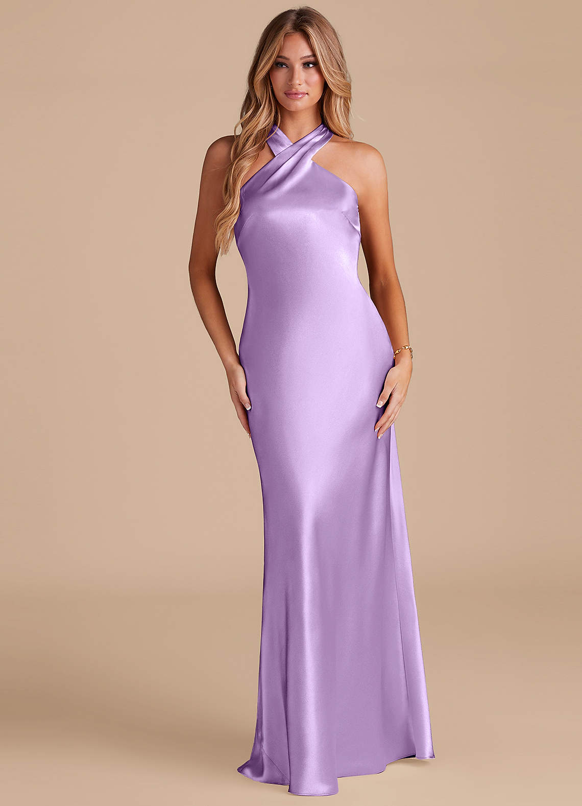 Azazie Doretta Bridesmaid Dresses Lilac Mermaid Bow Metallic Satin Dress image1
