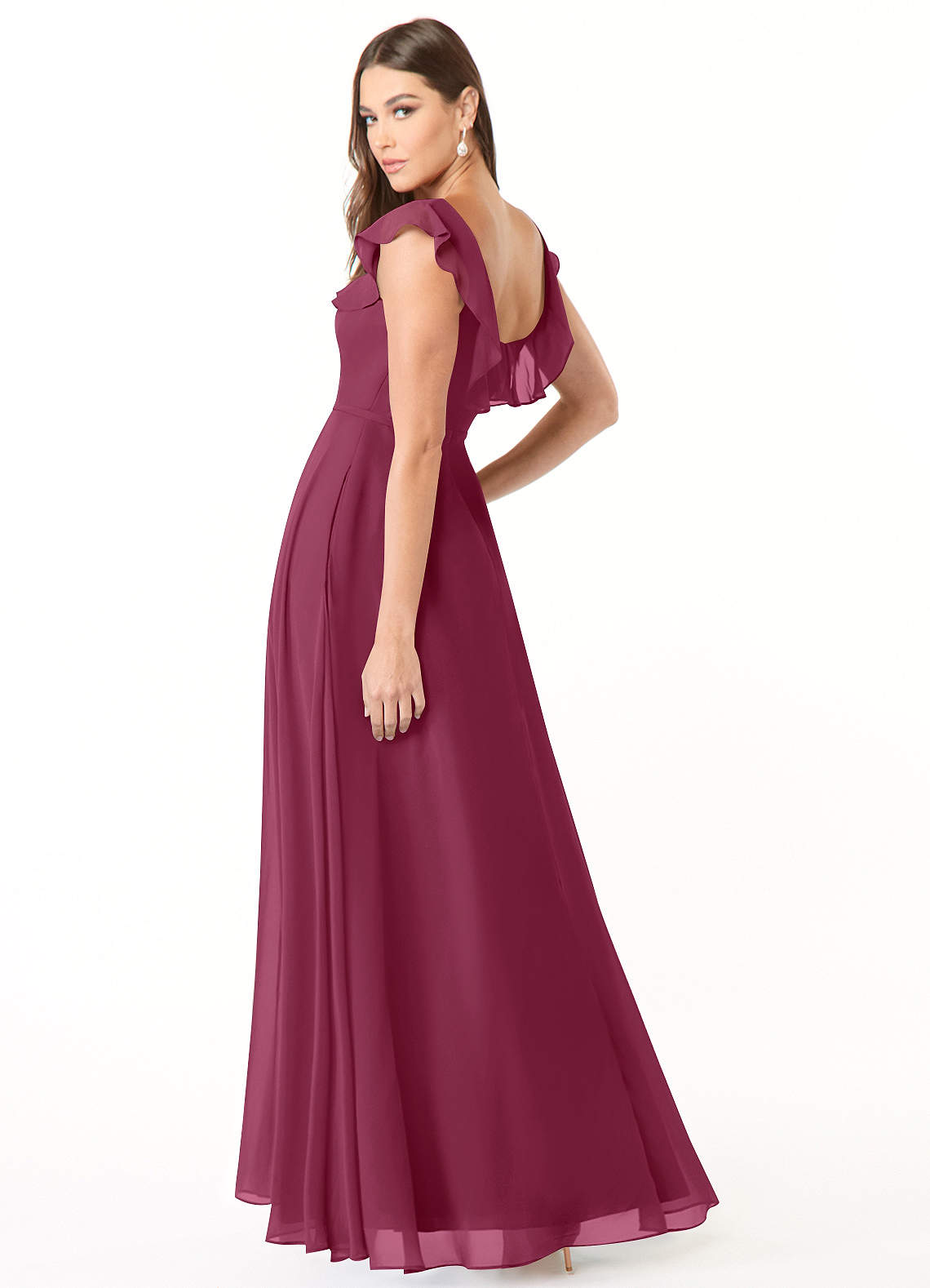 navy blue dress for baby girl Charming A-line Square Ruffles Floor-Length Chiffon Bridesmaid Dress main image 0