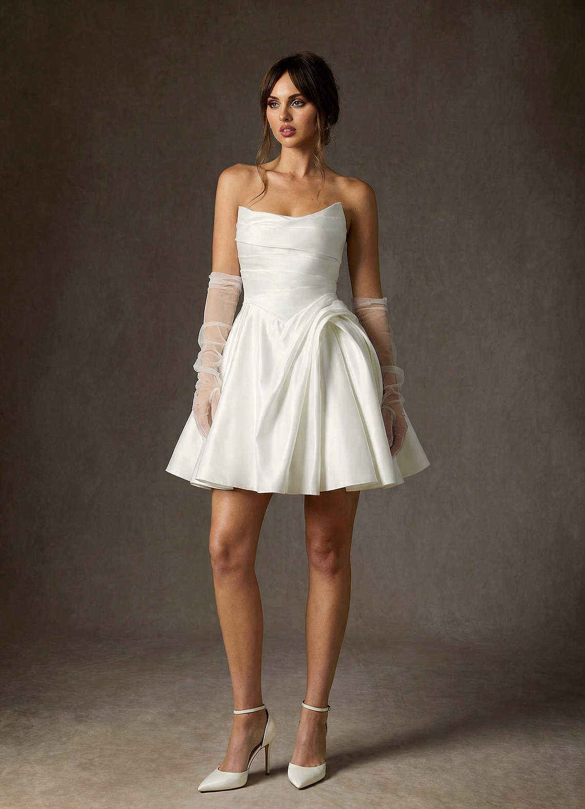 Azazie Granville Robes de mariée Robe Princesse en Satin Sans bretelles Blanc De Diamant image2