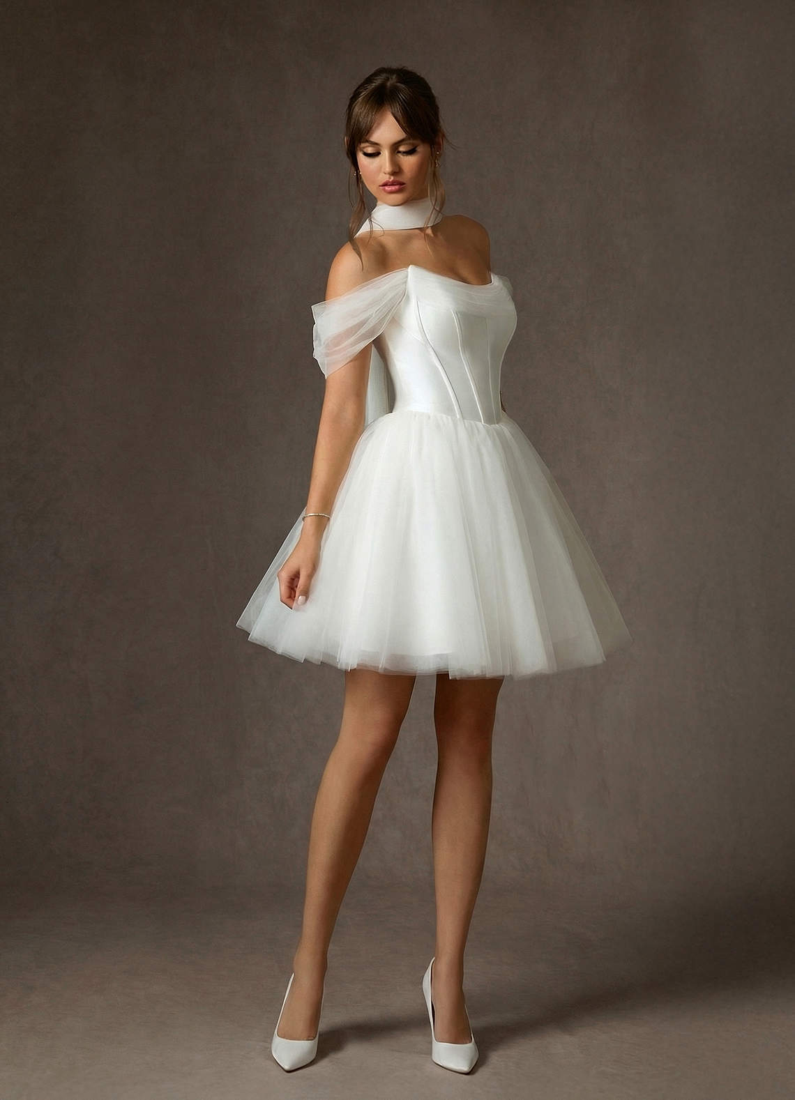 Azazie Naef Brudekjoler En streg Tulle Mini Kjole image2