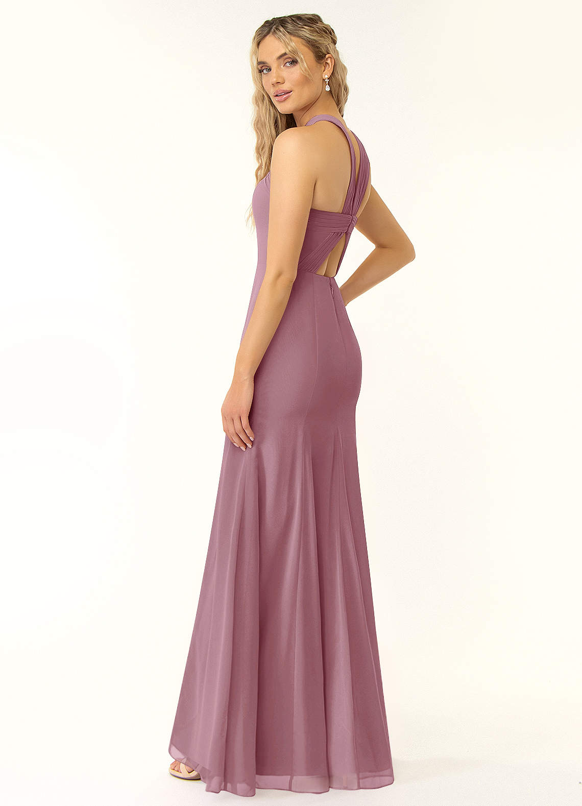 amara halter dress - dusty mauve purple Azazie Rue Halter neck