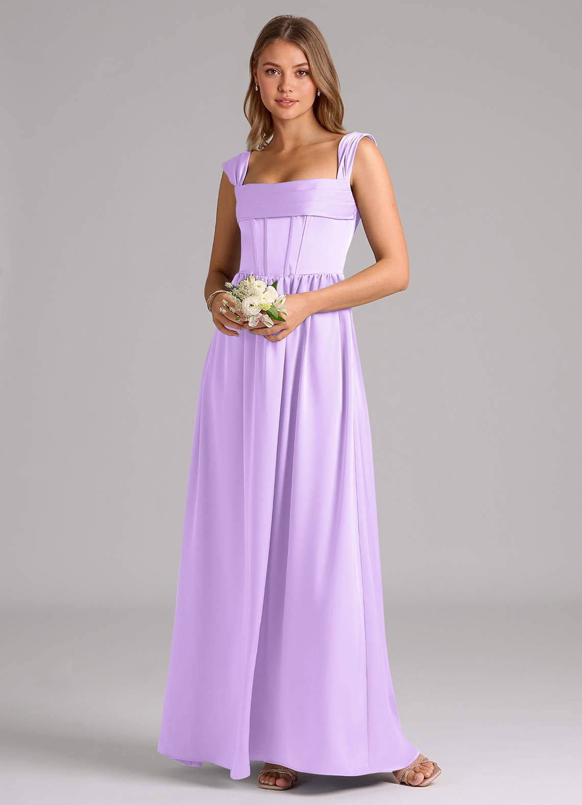 Azazie Hattie Bridesmaid Dresses Lilac A-Line Corset Stretch Satin Dress image1