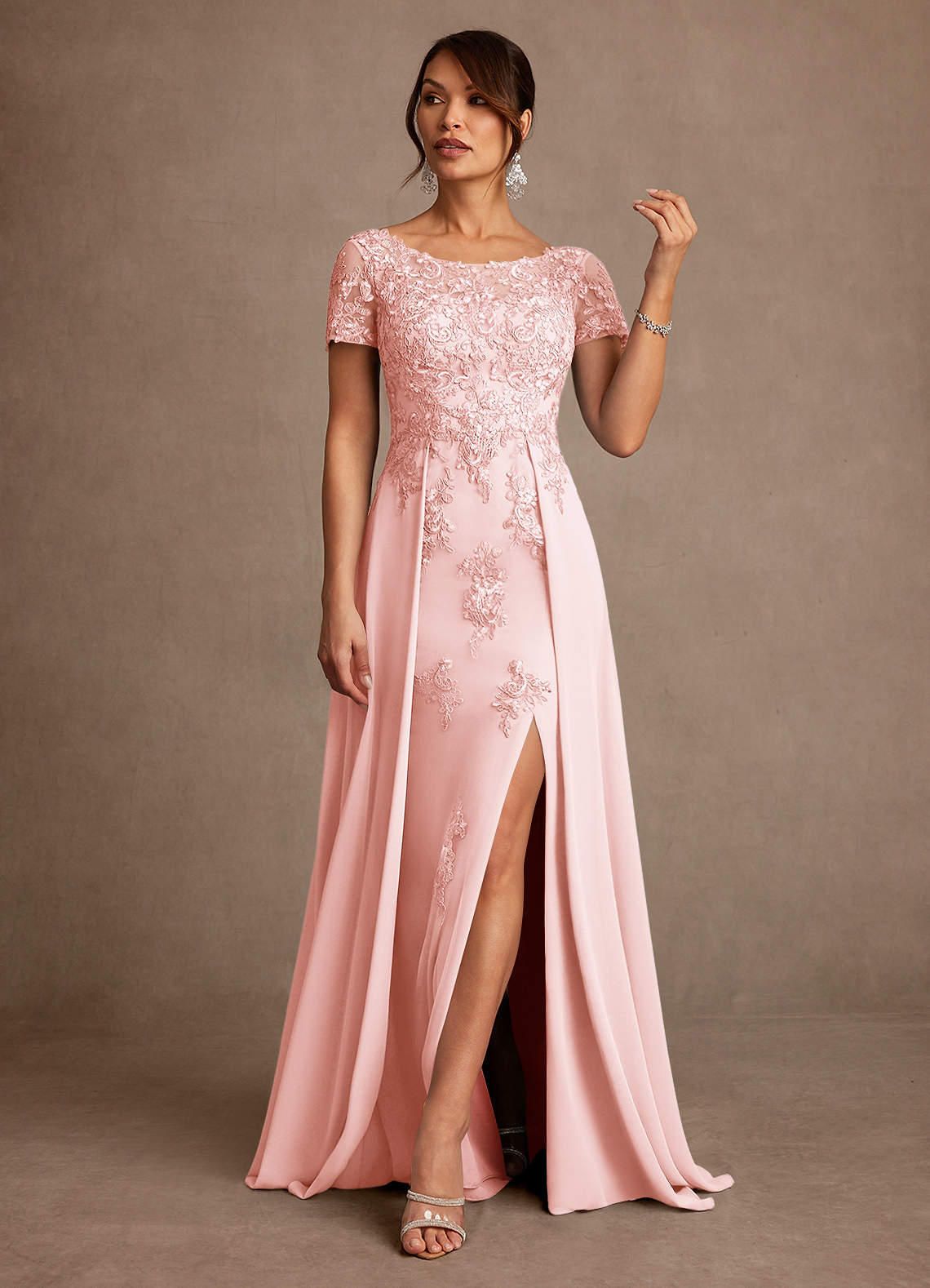 pink lace dresses for mother of the bride Zapaka Women Blush Pink Satin Midi Mother of the Bride Dress with Lace Illusion Neck Bodycon Wedding Guest Dress with Sleeves, Blush Pink / US20W