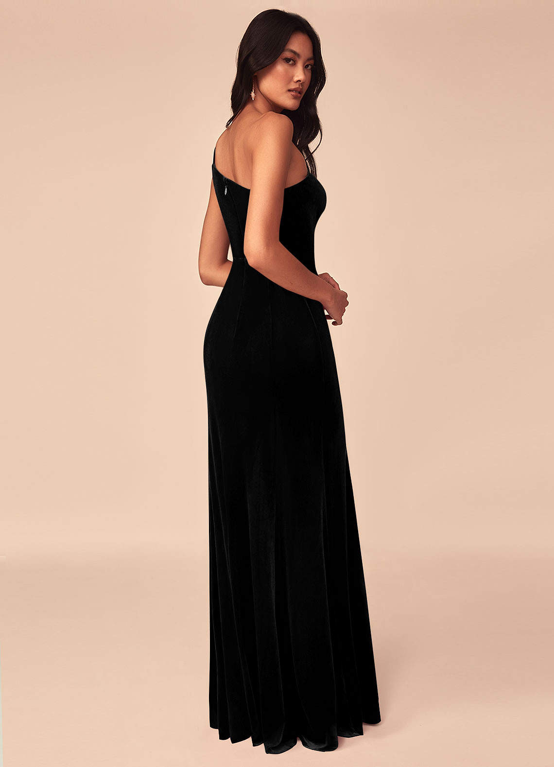 Azazie Kala Bridesmaid Dresses A-Line One Shoulder Velvet Floor-Length Dress image1