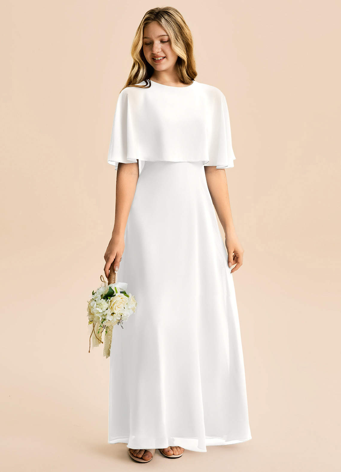 Azazie Maris Junior Robe Trapèze en Mousseline de soie Blanc image5