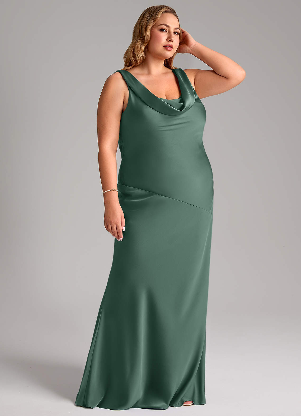 Azazie Rylina Bridesmaid Dresses Eucalyptus Mermaid Stretch Satin Dress image9