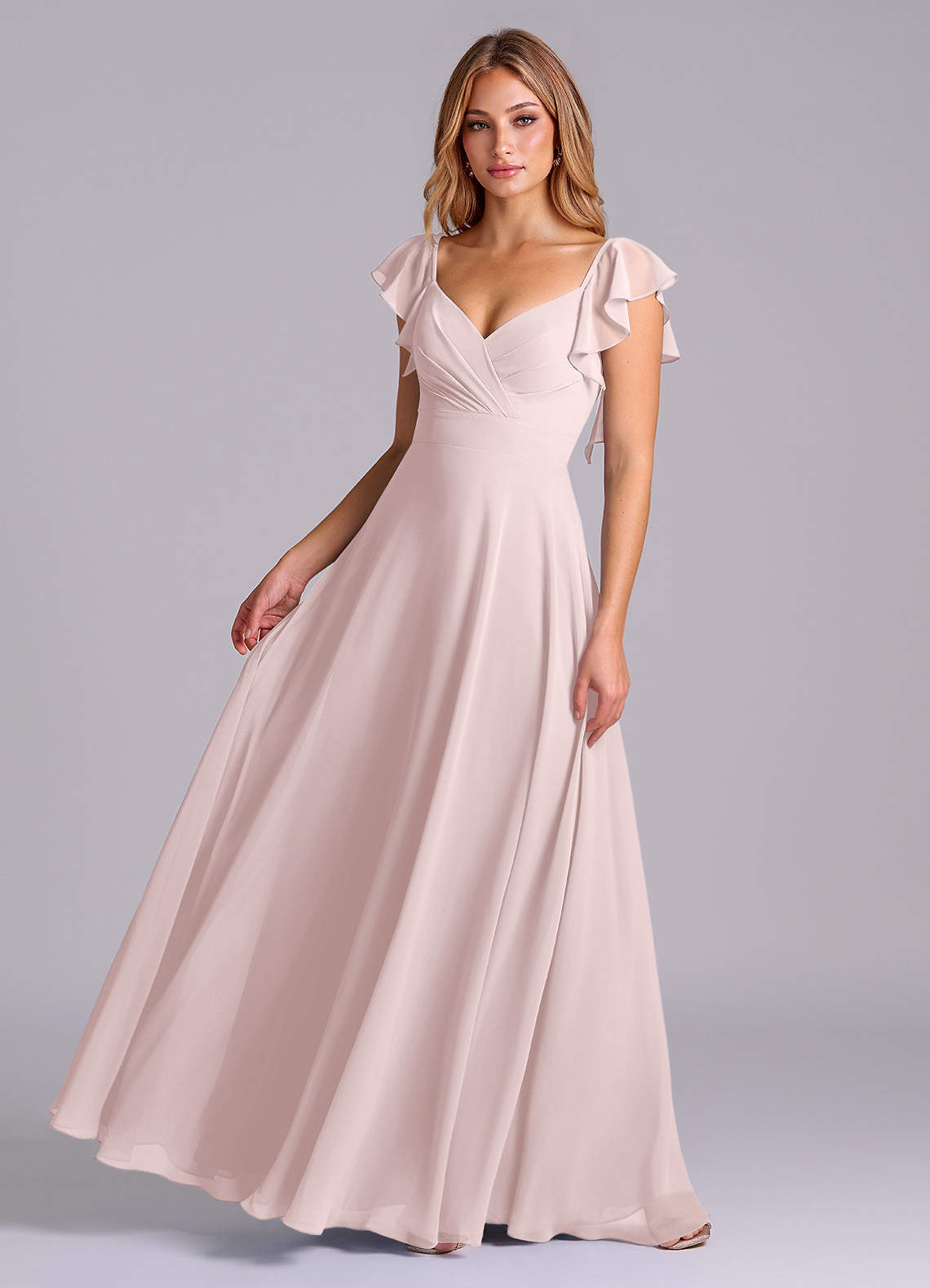 Azazie Leilani Bridesmaid Dresses Blushing Pink A-Line Pleated Chiffon Dress image1