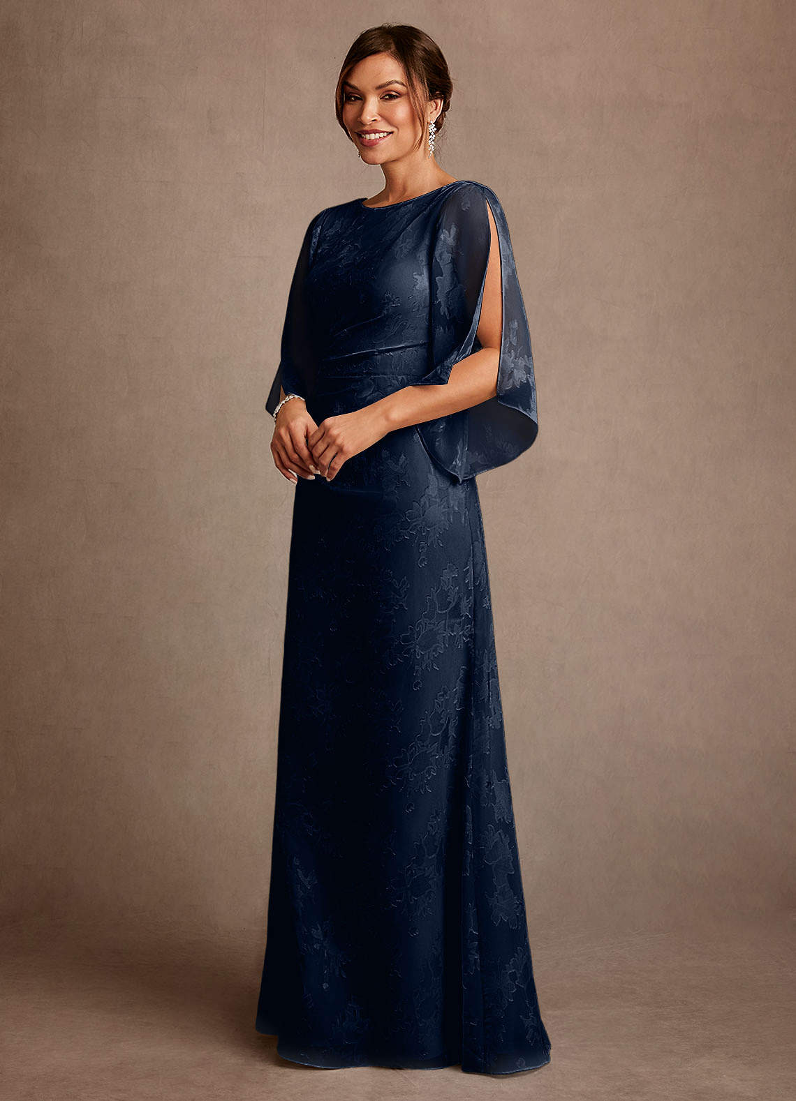 Azazie Anaheim Mother of the Bride Dresses Dark Navy Sheath Pleated Floral Burnout Dress image3