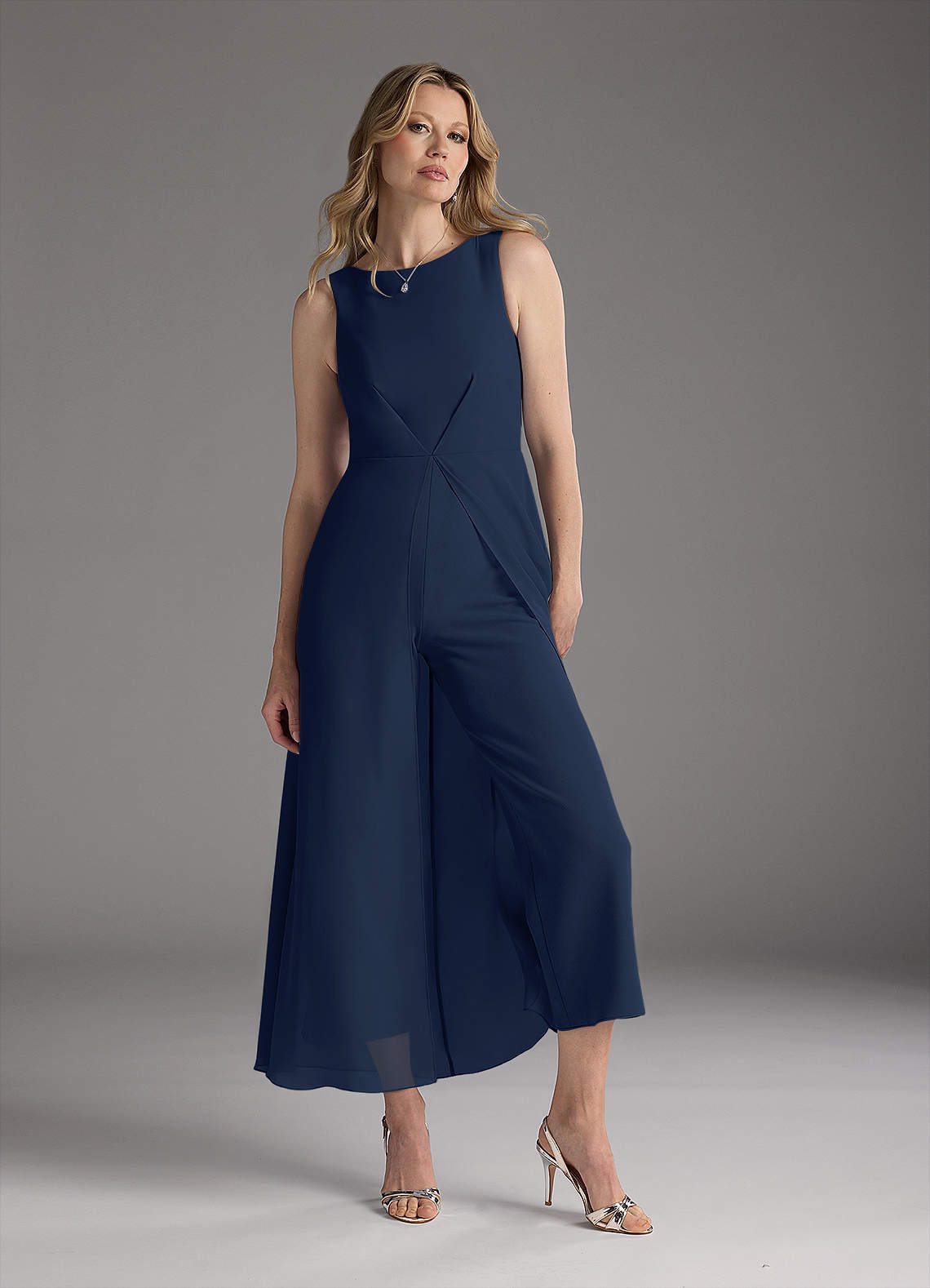 Azazie Anitta Mother of the Bride Dresses Dark Navy Jumpsuit/Pantsuit Pleated Stretch Crepe Dress image1
