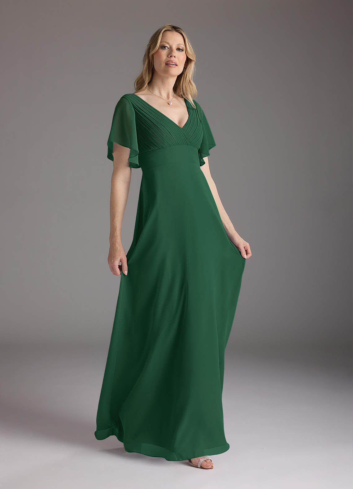 Azazie Alessa Dark Green A-Line V-Neck Pleated Chiffon Dress Ready to Ship | Azazie Azazie Alessa Dark Green A-Line V-Neck Pleated Chiffon Dress Ready to Ship | Azazie