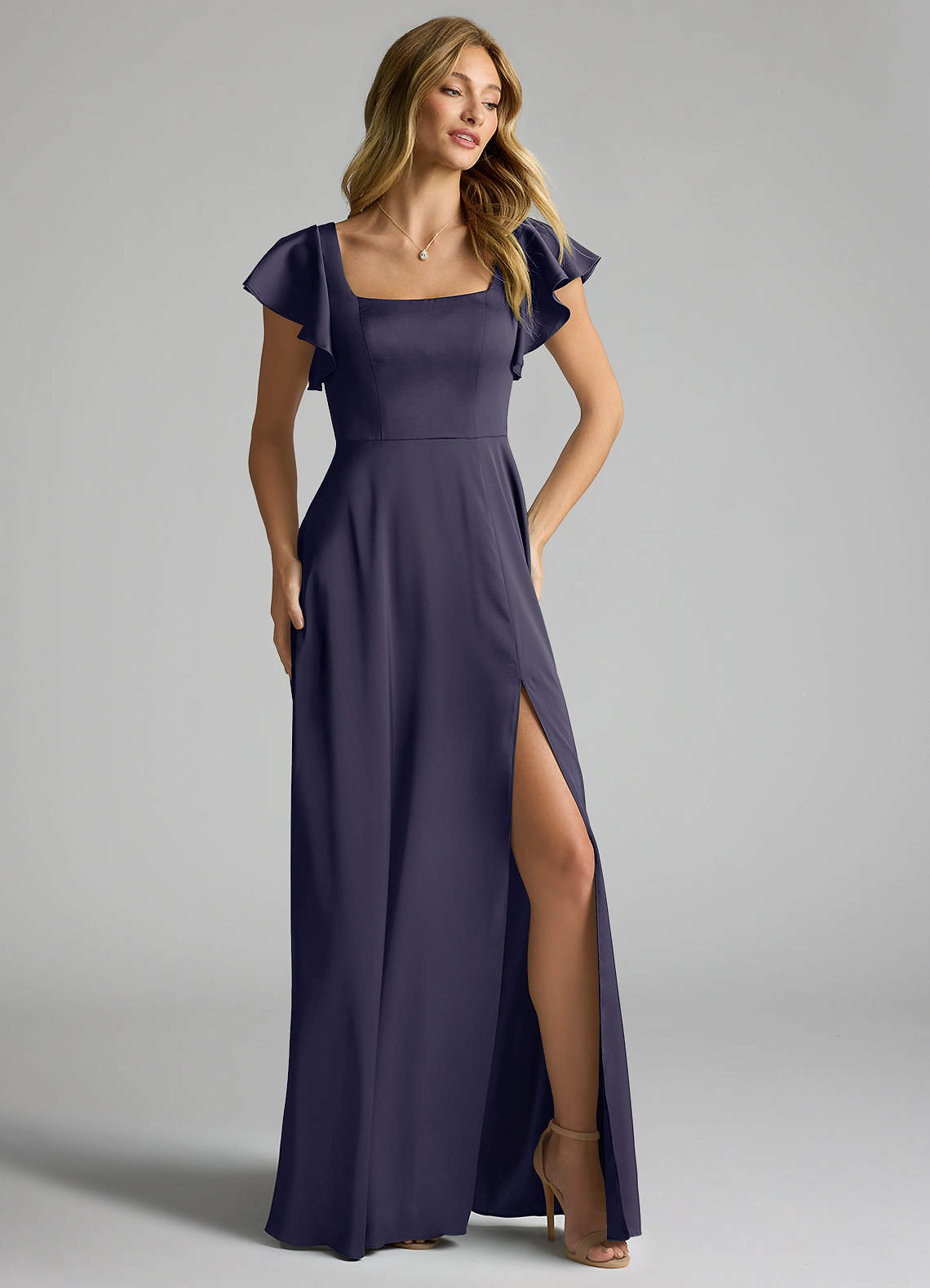 Azazie Bondi Bridesmaid Dresses Stormy A-Line Bow Stretch Satin Dress image1